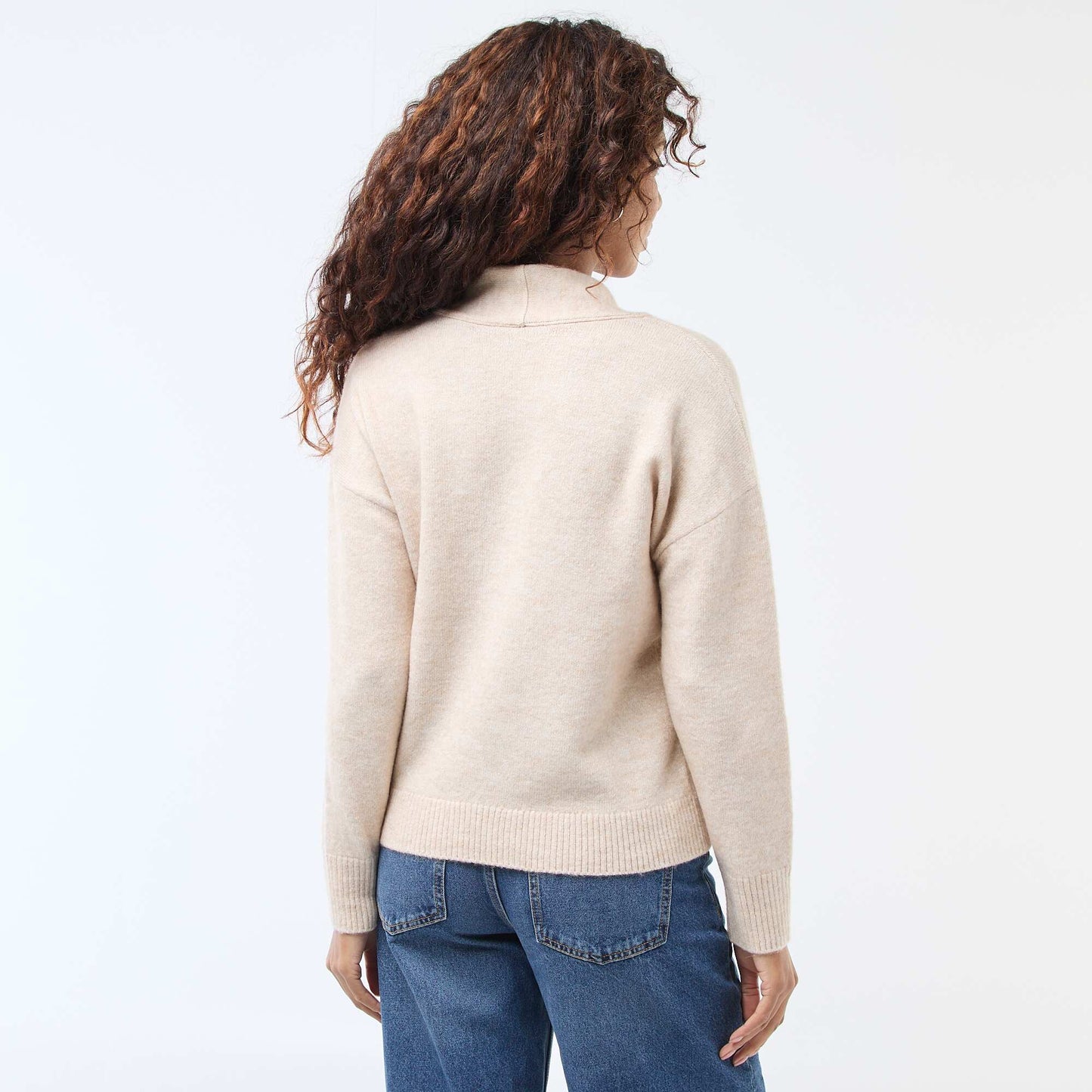 Pull en maille avec écharpe grosse jauge BEIGE