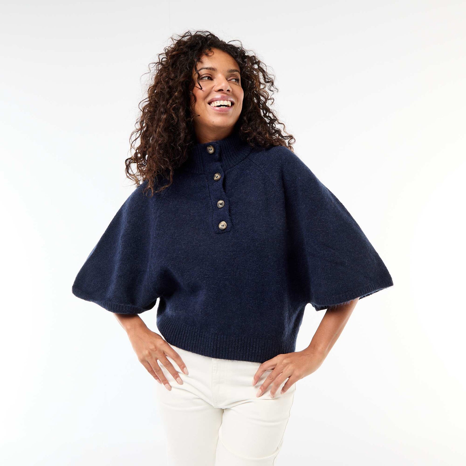 Cape pull à col montant BLEU