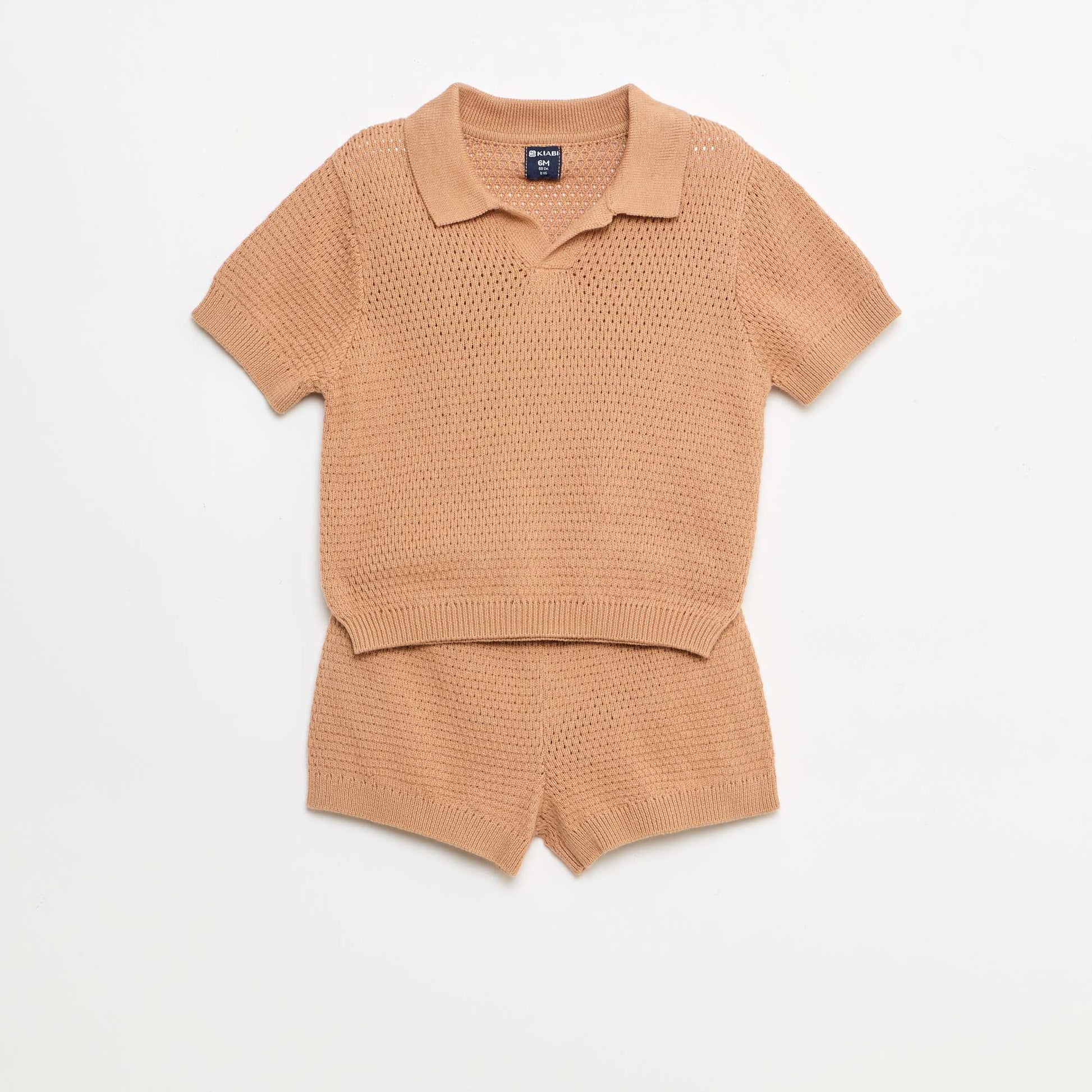 Ensemble 2 pièces en tricot - T-shirt polo + short MARRON