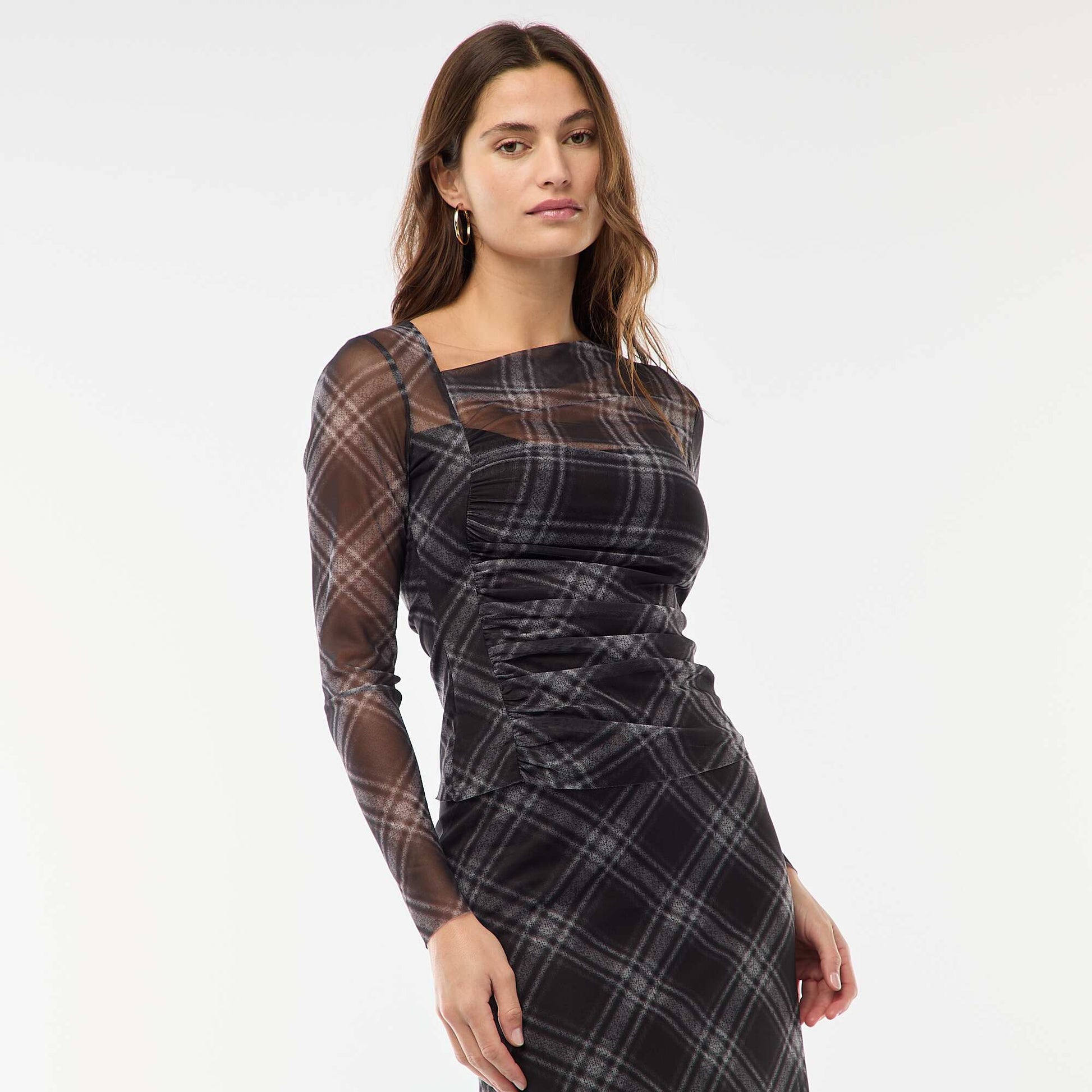 T-shirt en mesh avec fronces GRIS