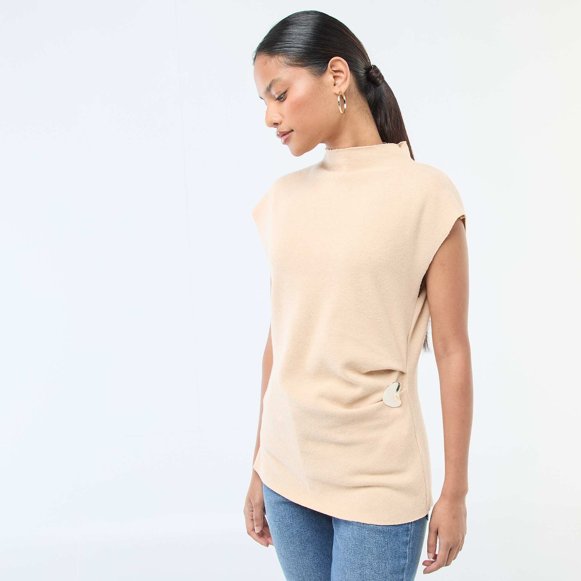Pull sans manches avec col montant BEIGE
