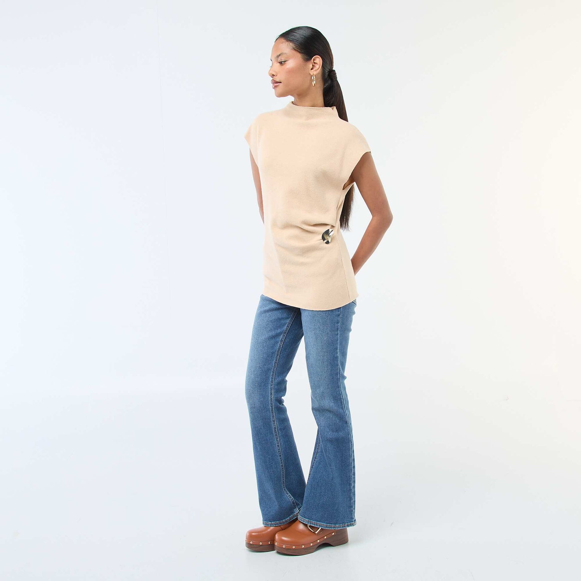 Pull sans manches avec col montant BEIGE