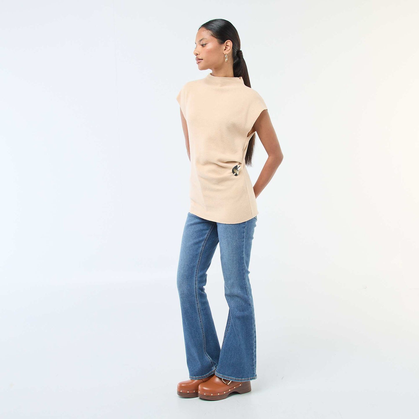 Pull sans manches avec col montant BEIGE