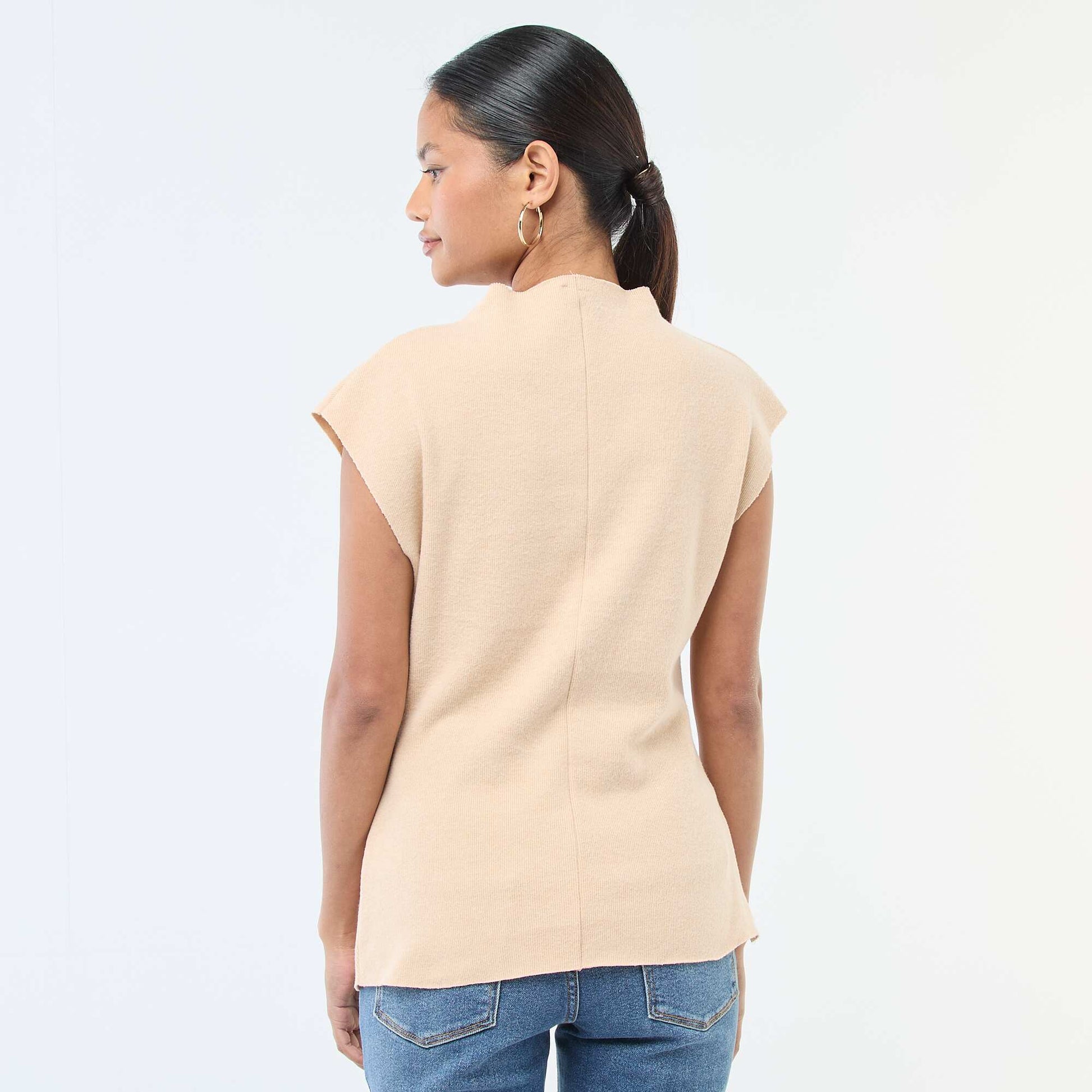 Pull sans manches avec col montant BEIGE