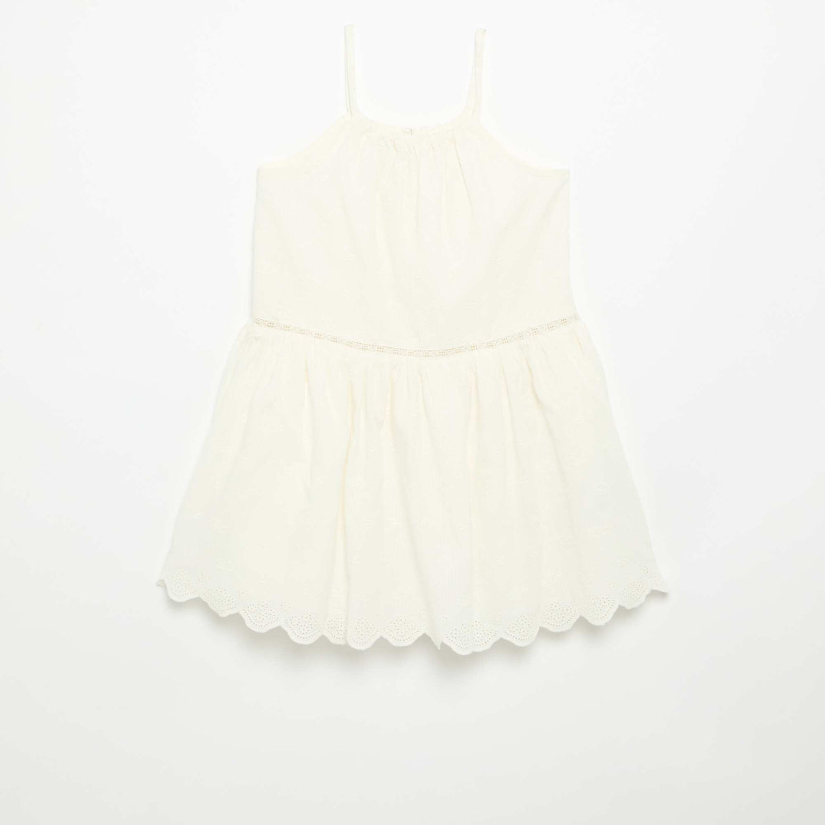 Robe à fines bretelles non réglables avec broderies BLANC