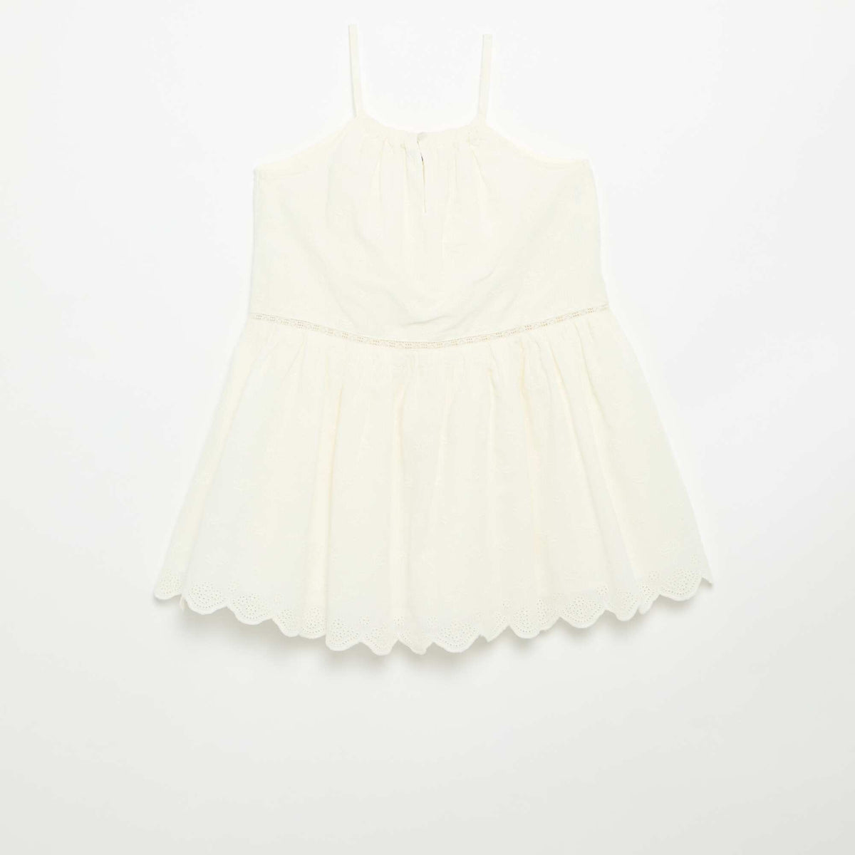 Robe à fines bretelles non réglables avec broderies BLANC