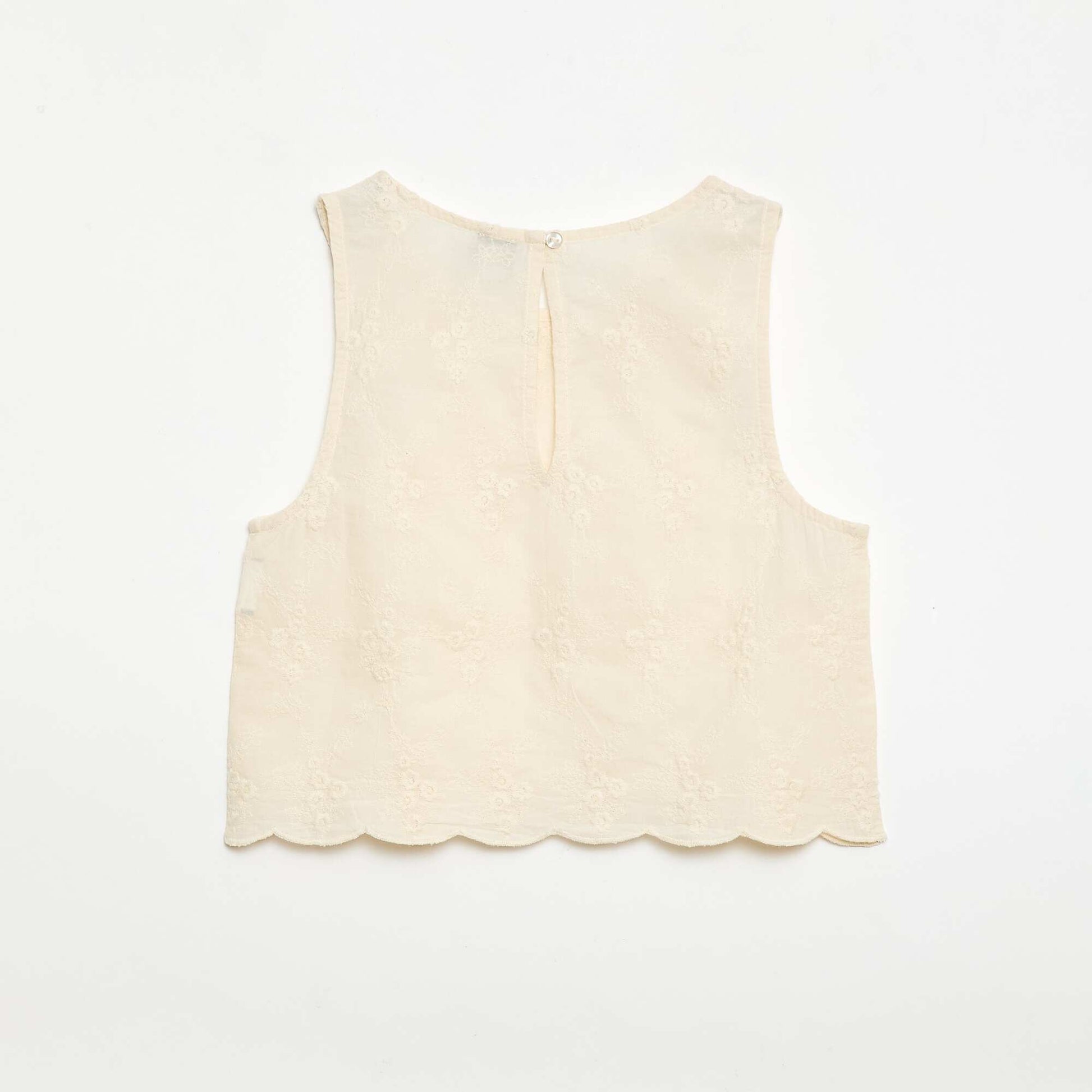 Top sans manches avec broderie all over BLANC