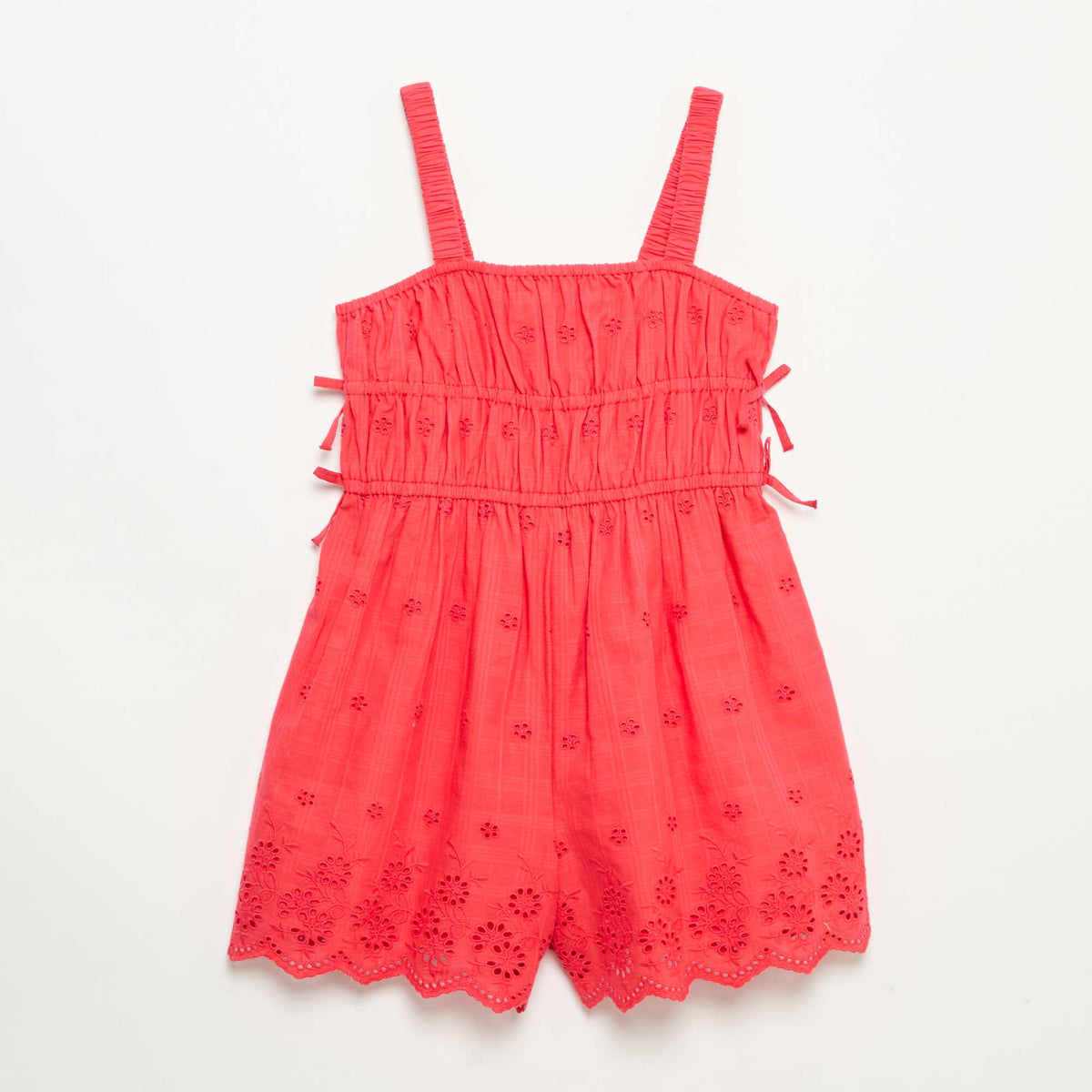 Robe à fines bretelles avec broderies all over ROUGE