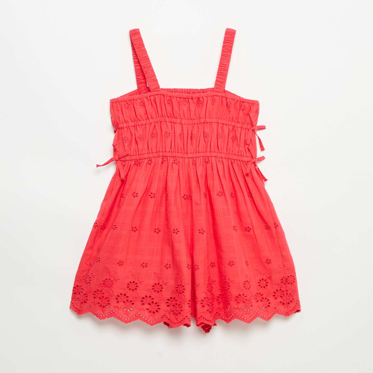 Robe à fines bretelles avec broderies all over ROUGE