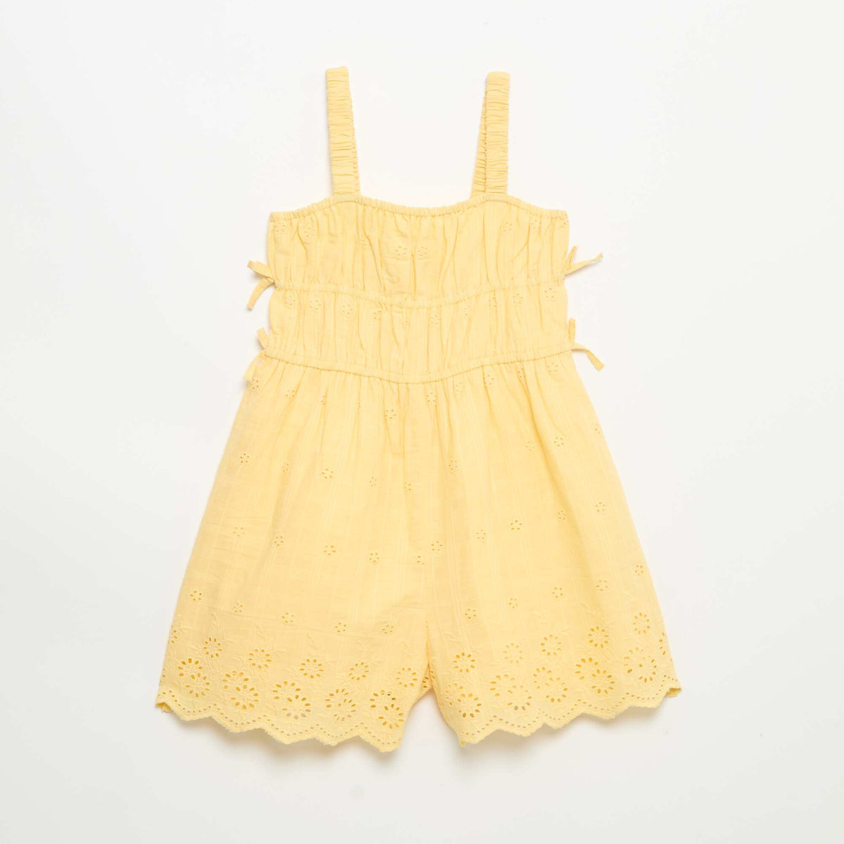Robe à fines bretelles avec broderies all over JAUNE