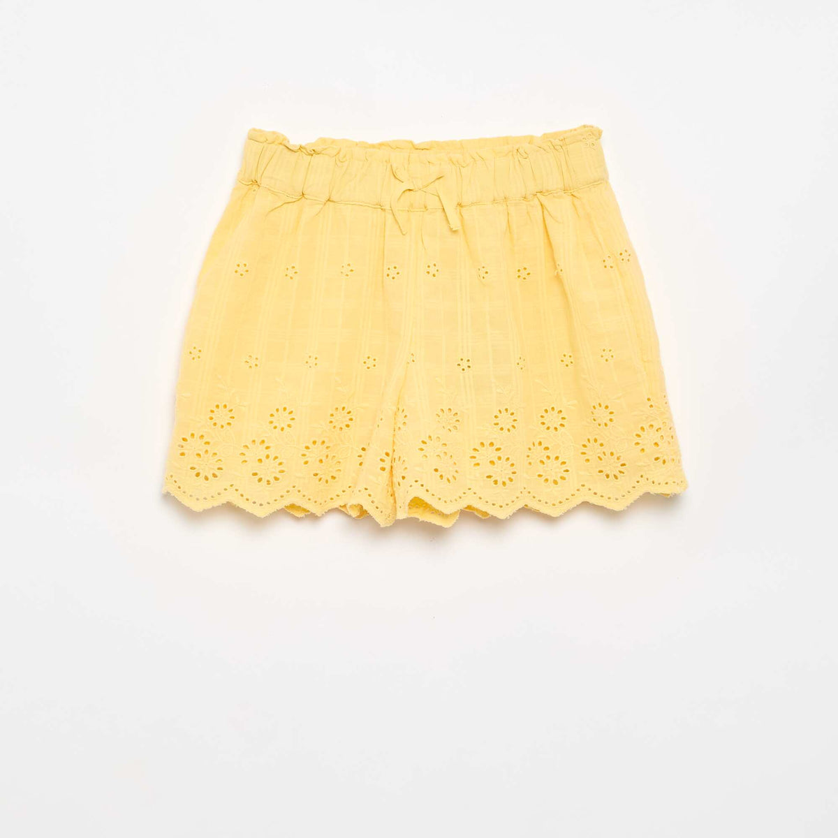 Short uni avec broderies anglaises JAUNE