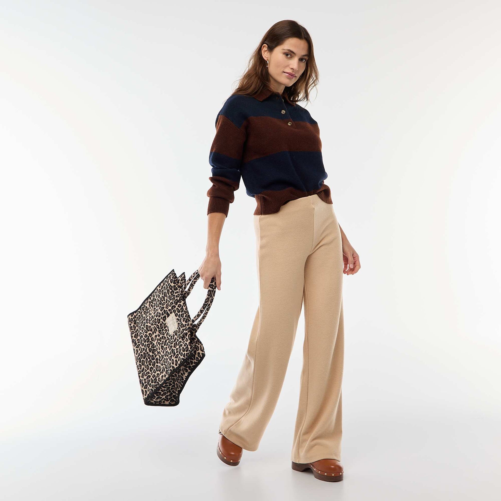 Pantalon wide leg en maille doudou BEIGE