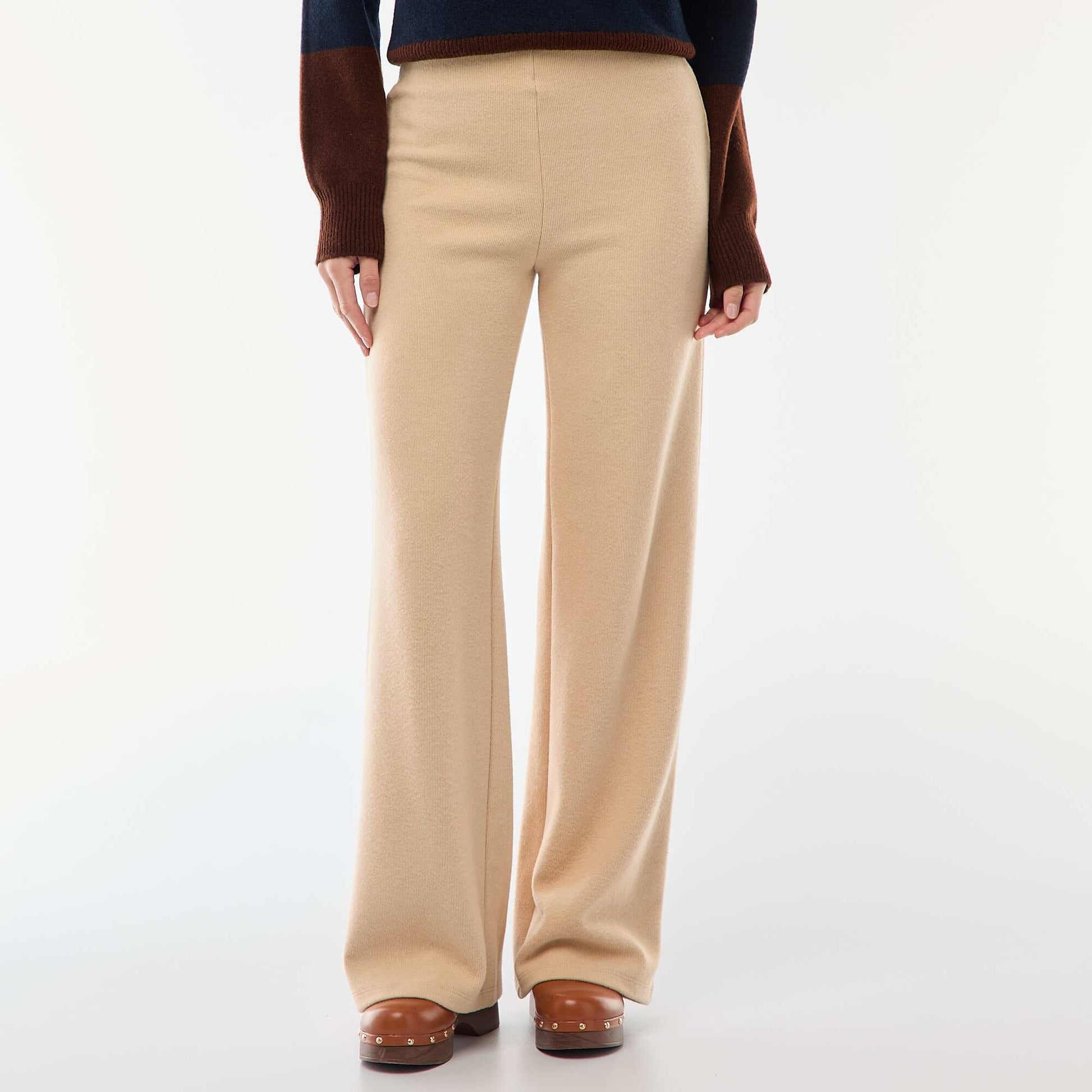 Pantalon wide leg en maille doudou BEIGE