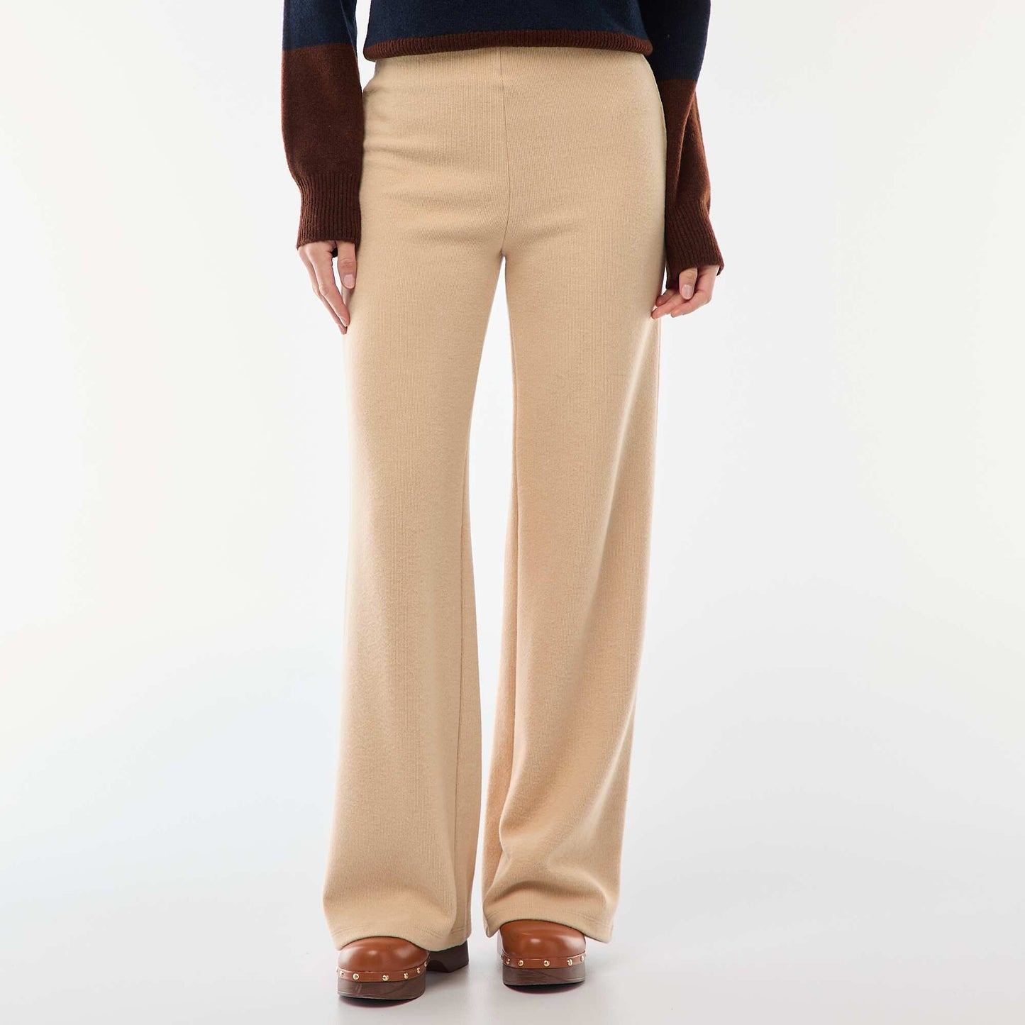 Pantalon wide leg en maille doudou BEIGE