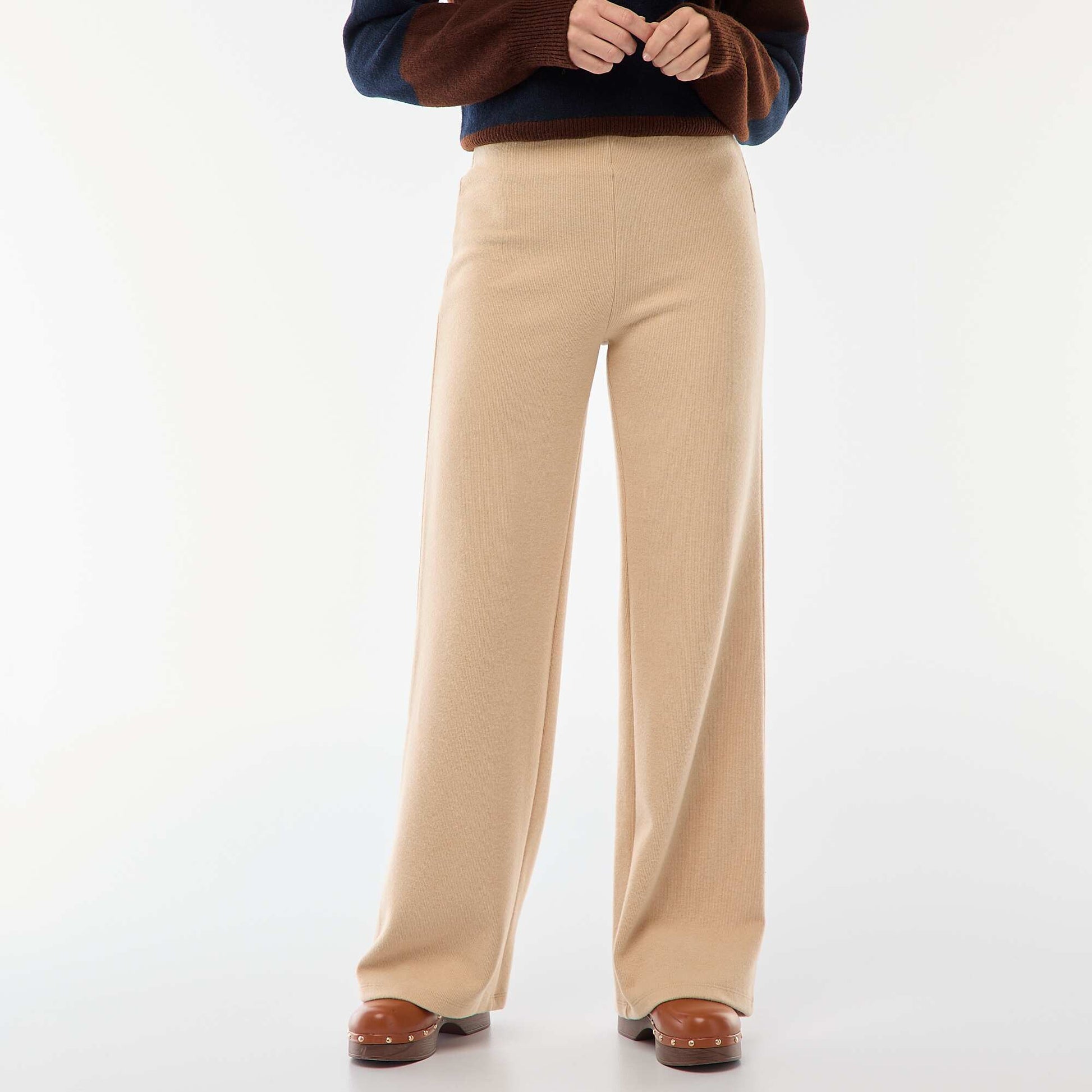 Pantalon wide leg en maille doudou BEIGE
