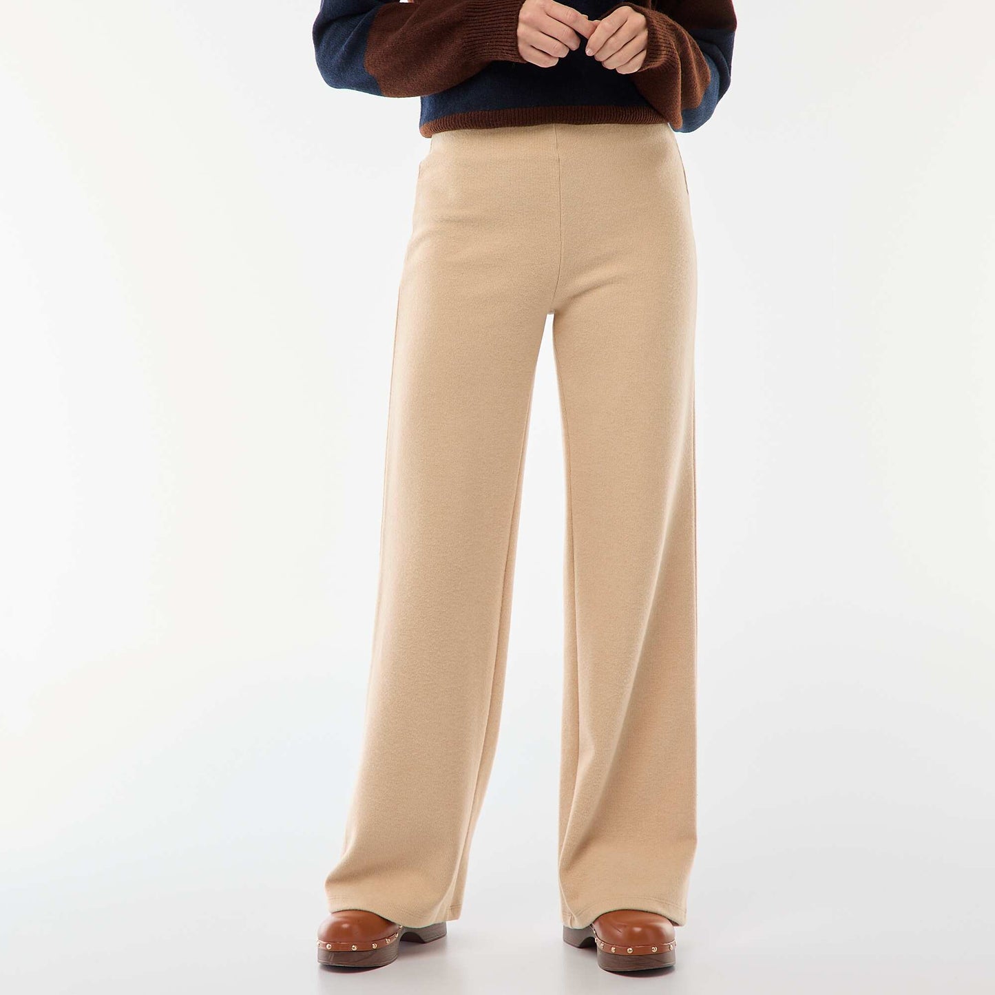Pantalon wide leg en maille doudou BEIGE