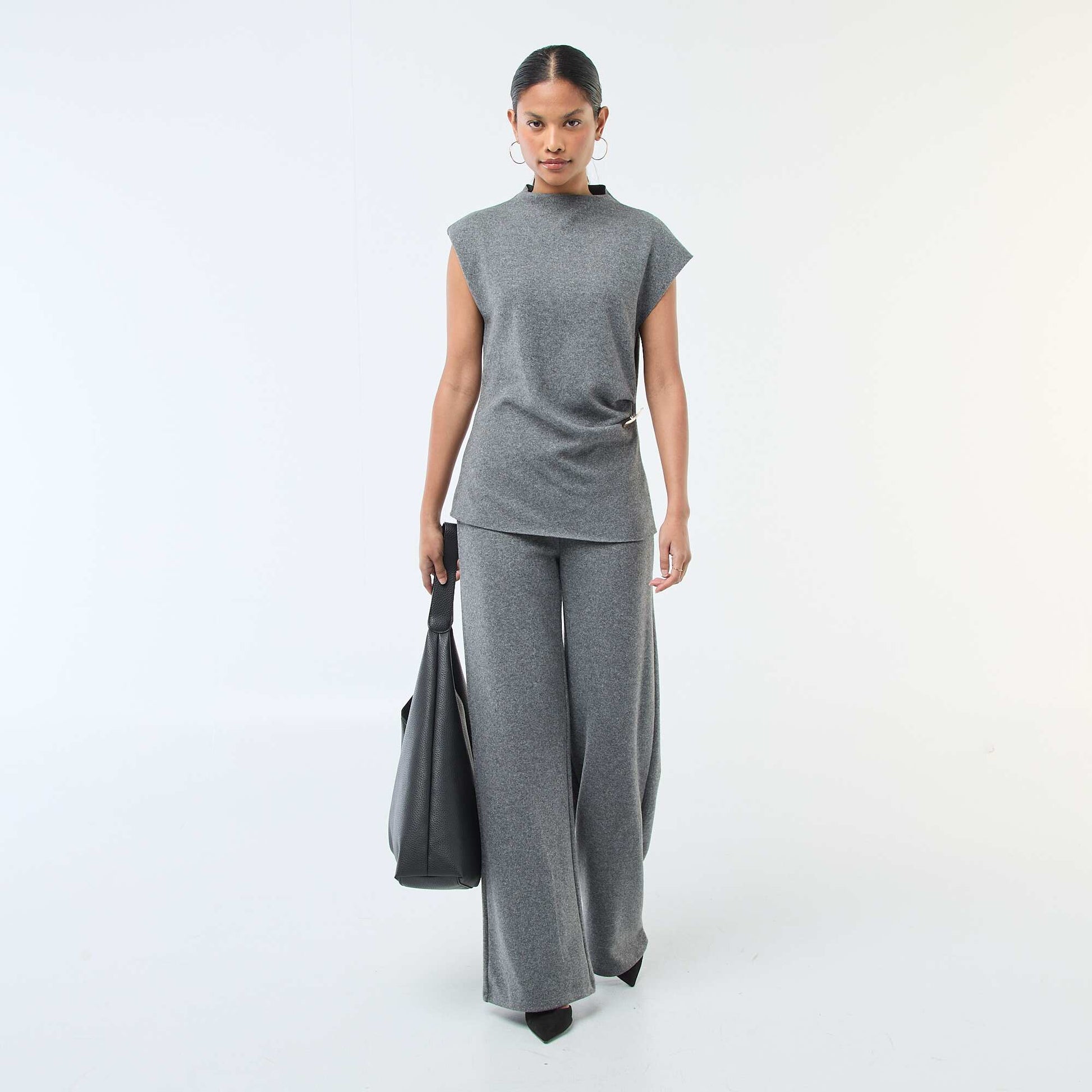 Pantalon wide leg en maille doudou GRIS