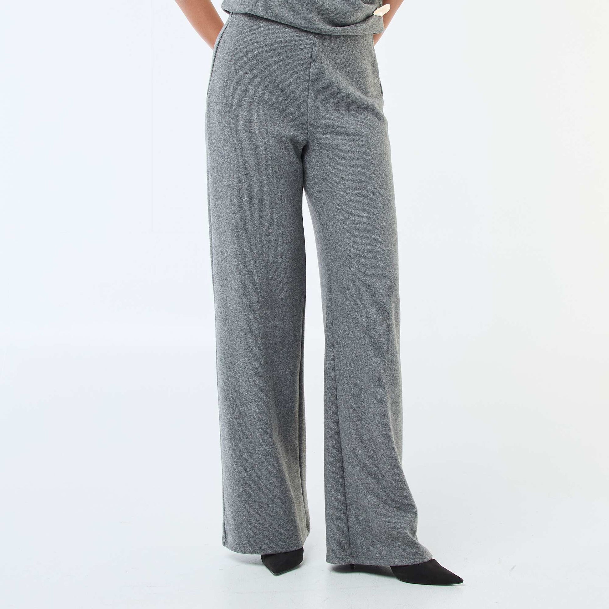 Pantalon wide leg en maille doudou GRIS