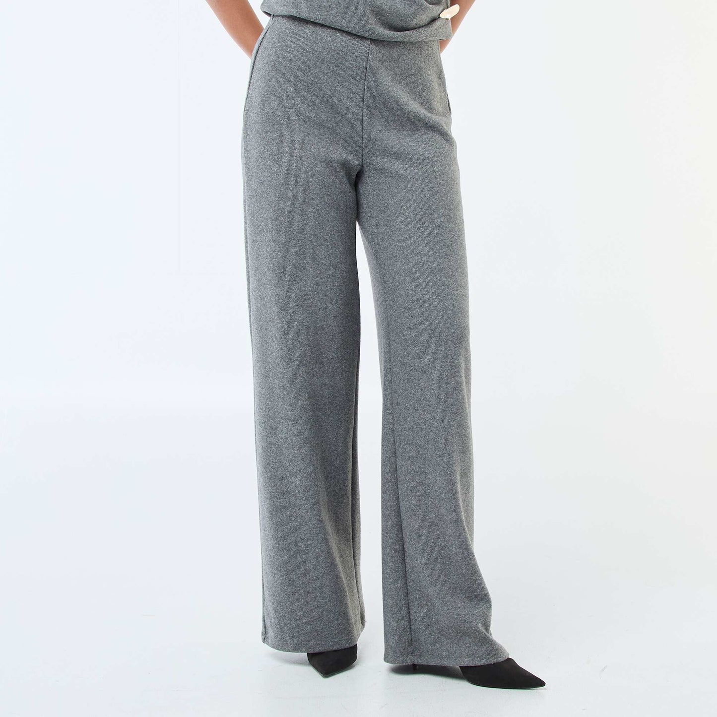 Pantalon wide leg en maille doudou GRIS