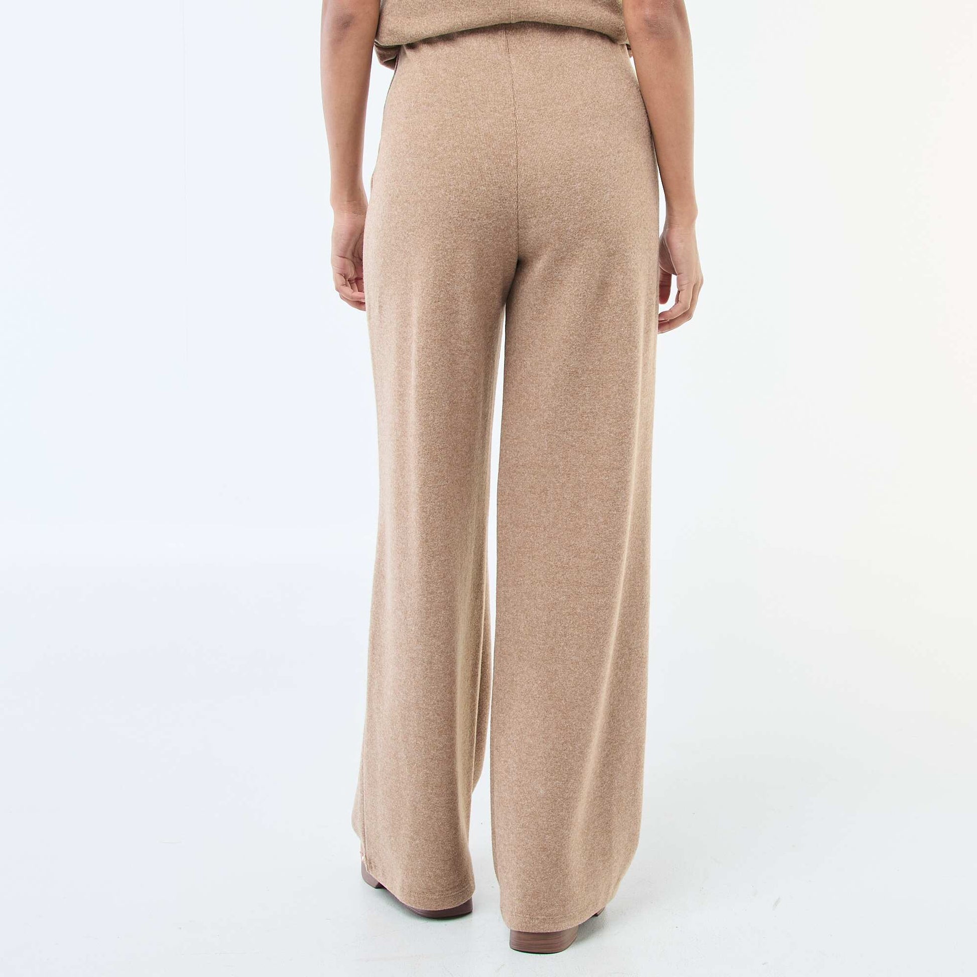 Pantalon wide leg en maille doudou BEIGE