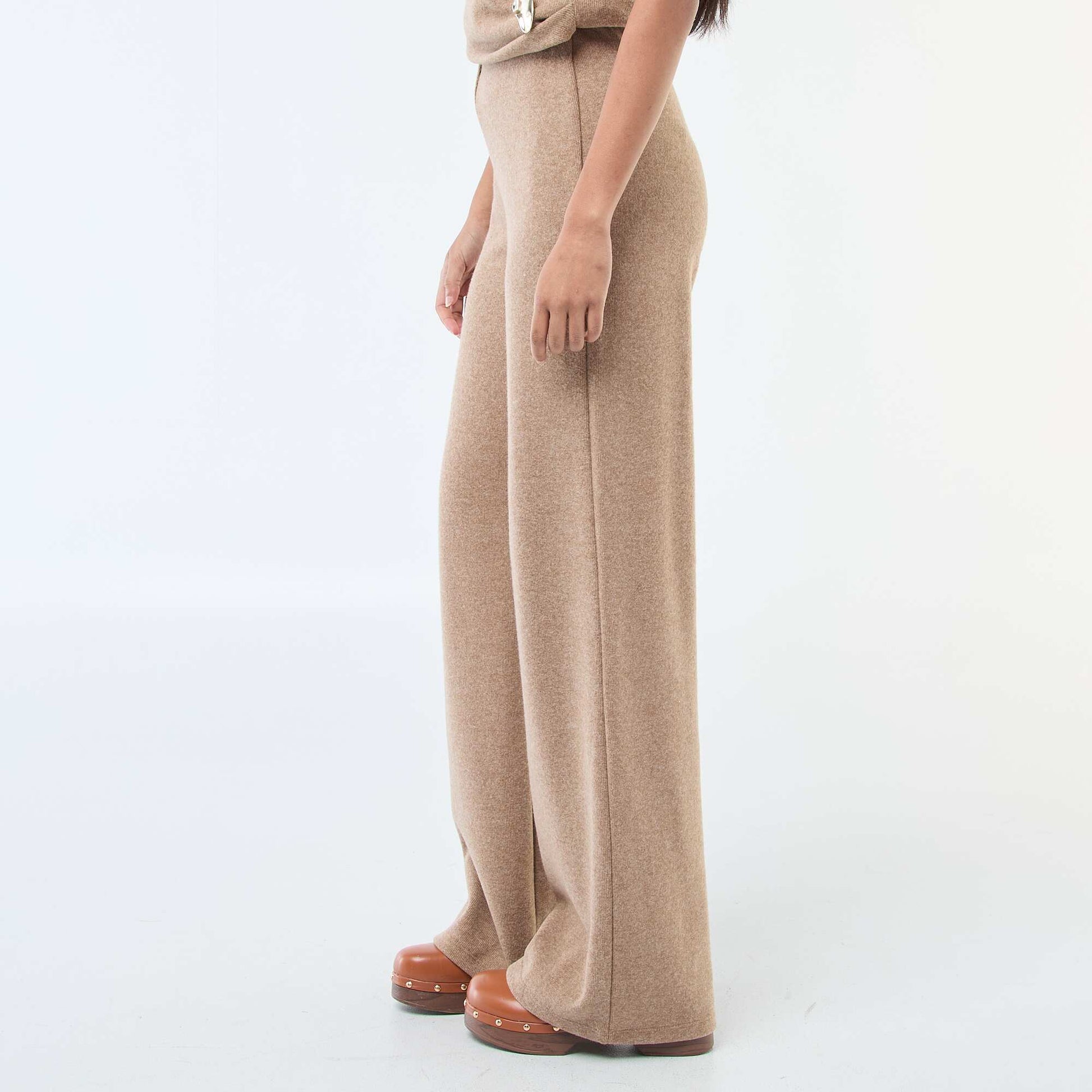 Pantalon wide leg en maille doudou BEIGE