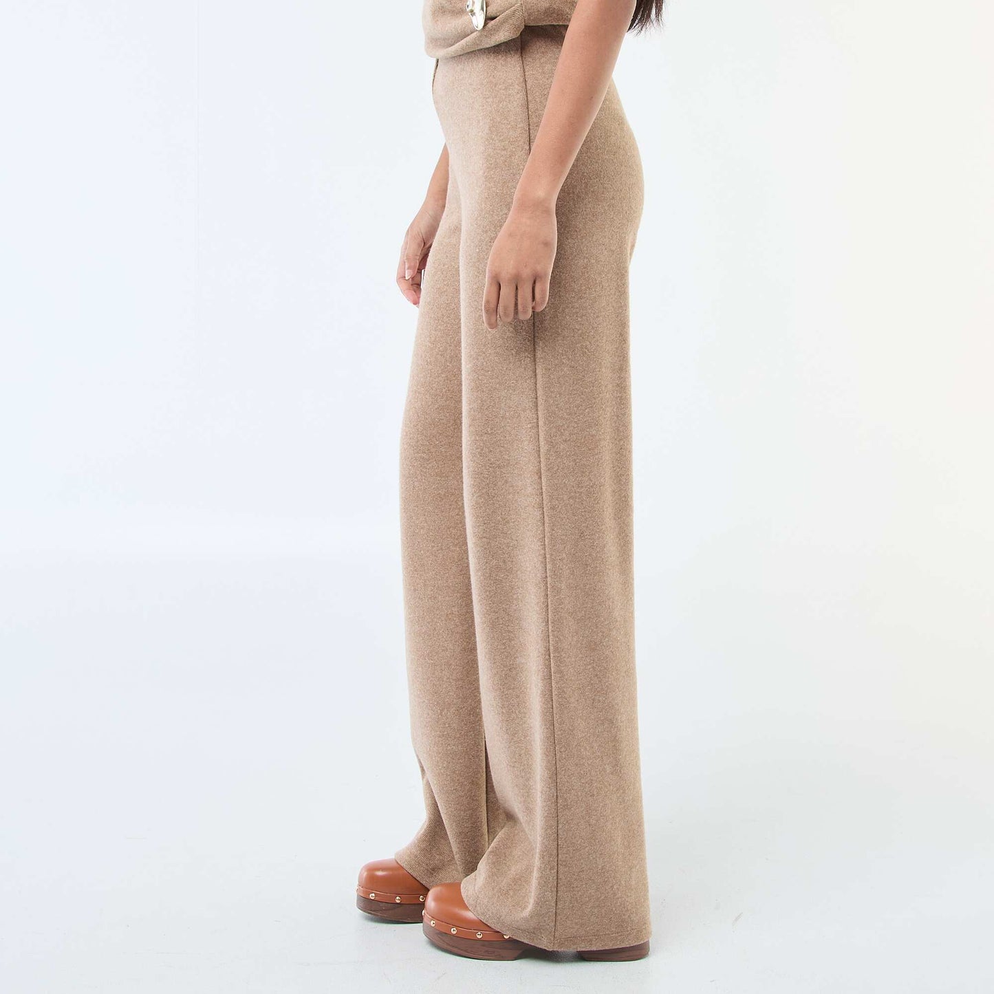 Pantalon wide leg en maille doudou BEIGE
