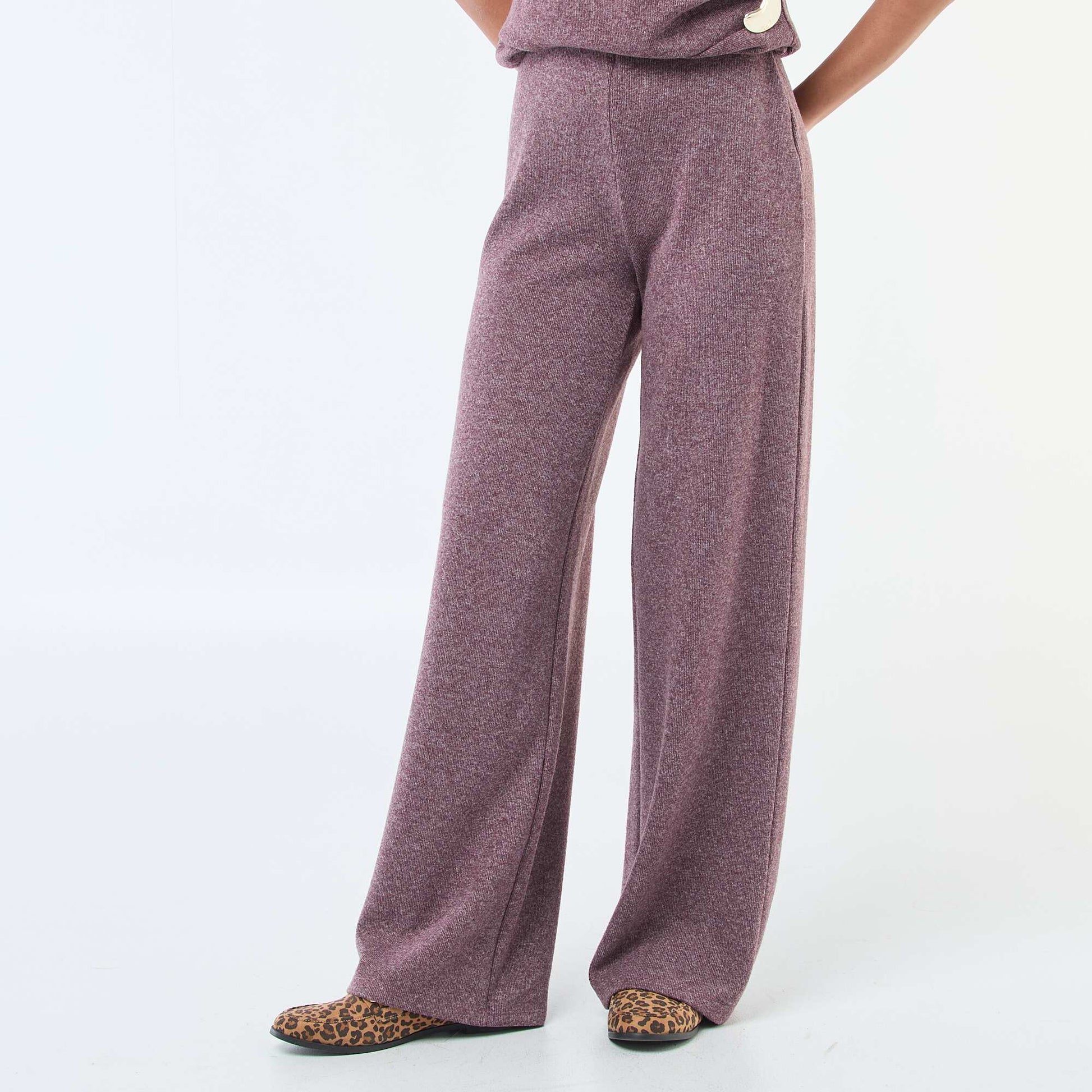 Pantalon wide leg en maille doudou ROUGE