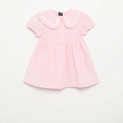 Robe en popeline à manches courtes avec col claudine ROSE