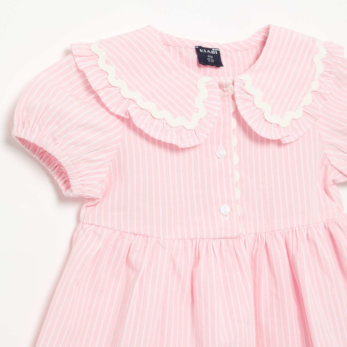 Robe en popeline à manches courtes avec col claudine ROSE