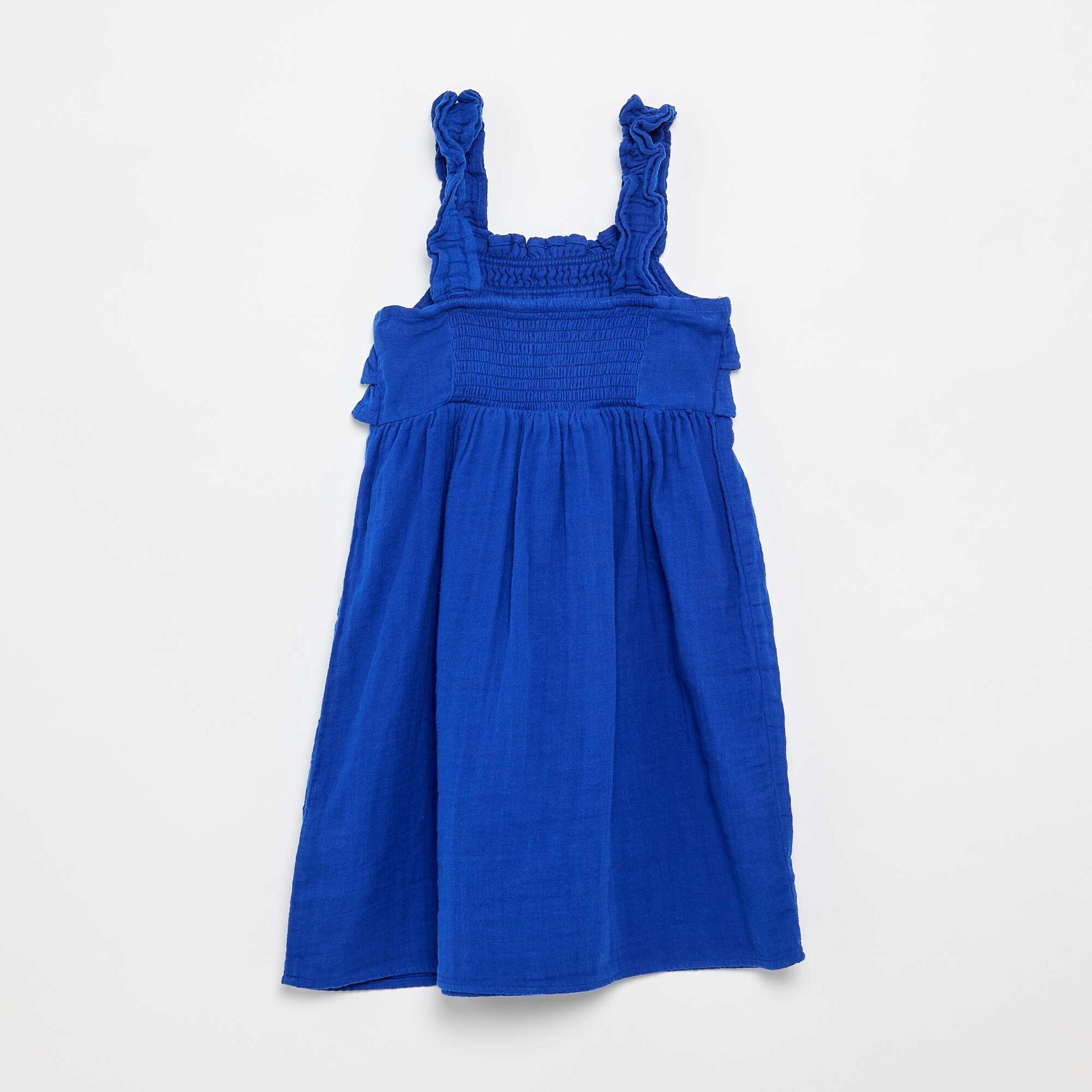 Robe à bretelles smokée avec volants BLEU