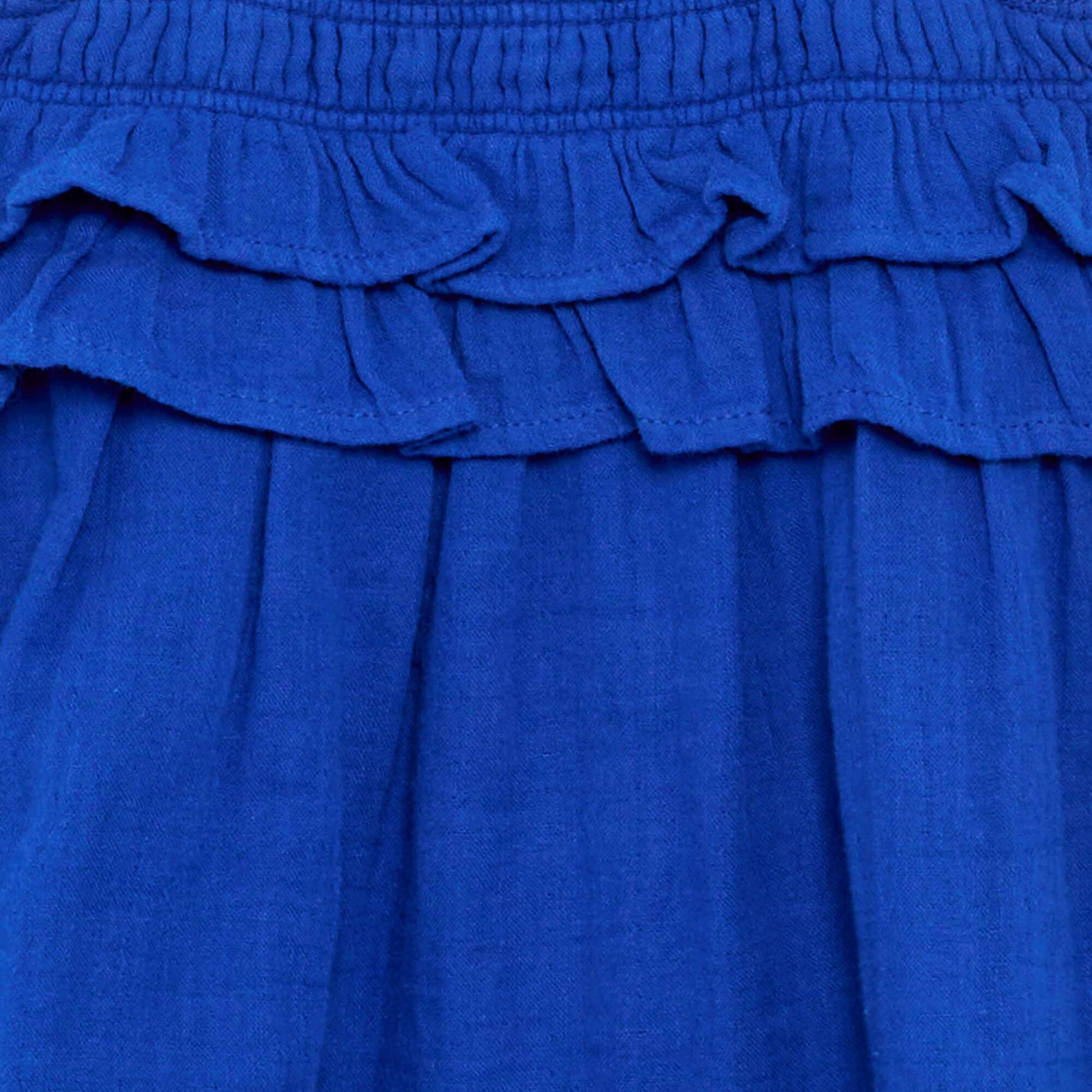 Robe à bretelles smokée avec volants BLEU