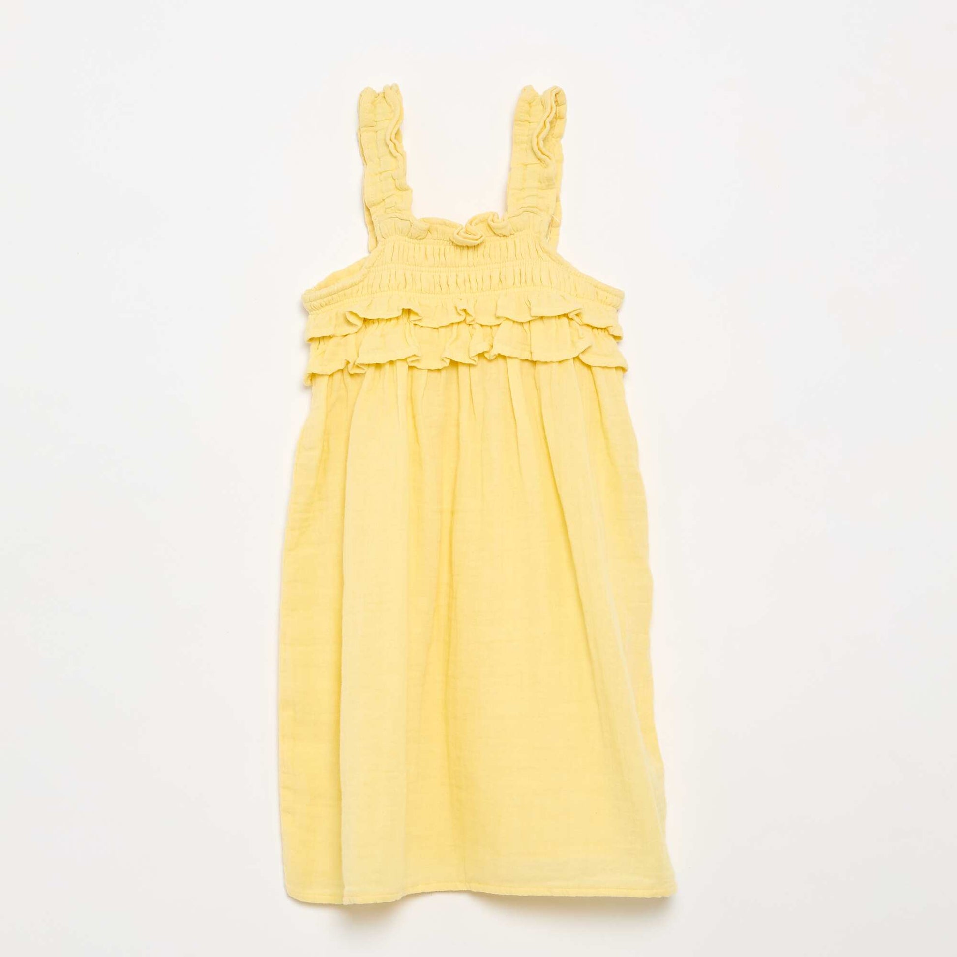 Robe à bretelles smokée avec volants JAUNE