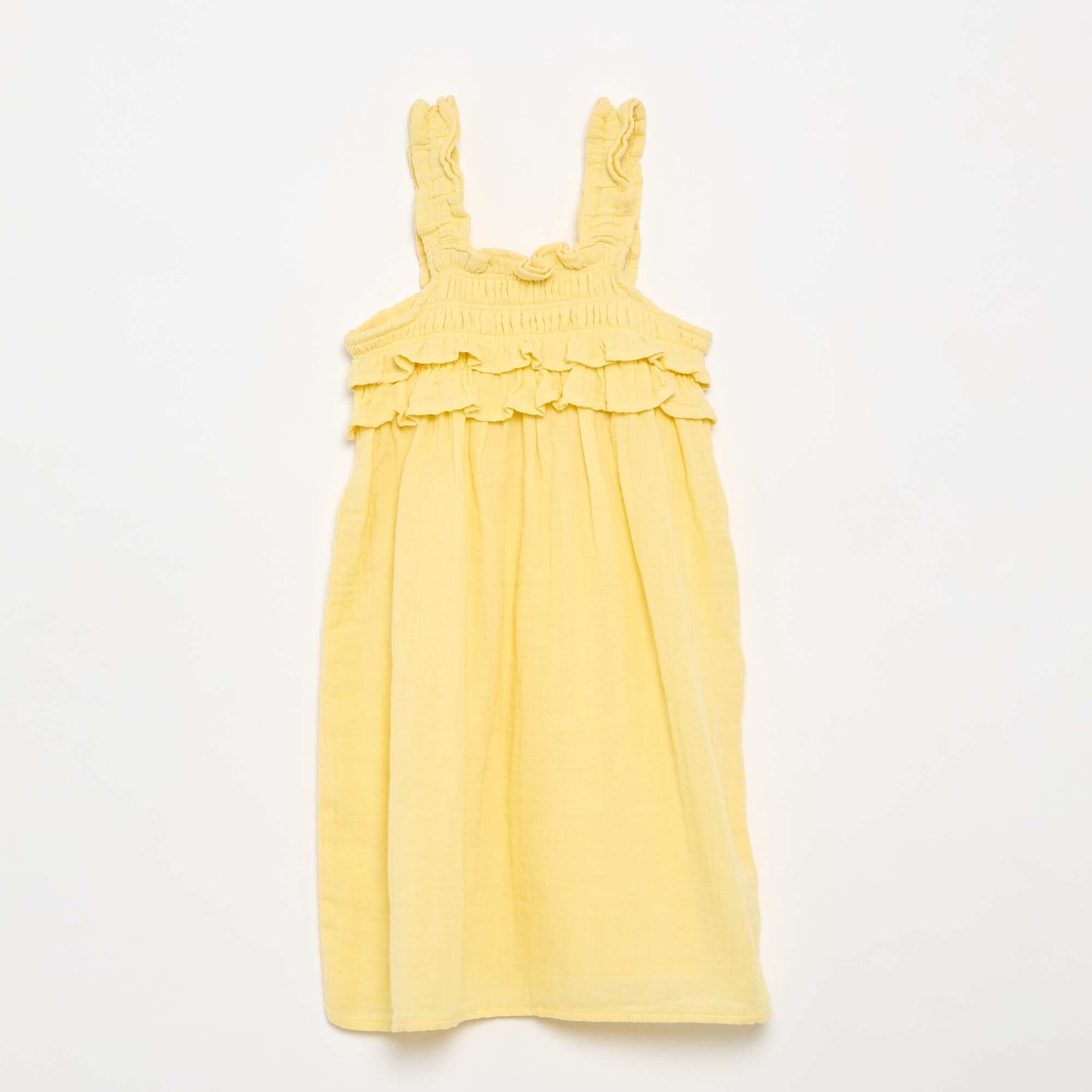 Robe à bretelles smokée avec volants JAUNE