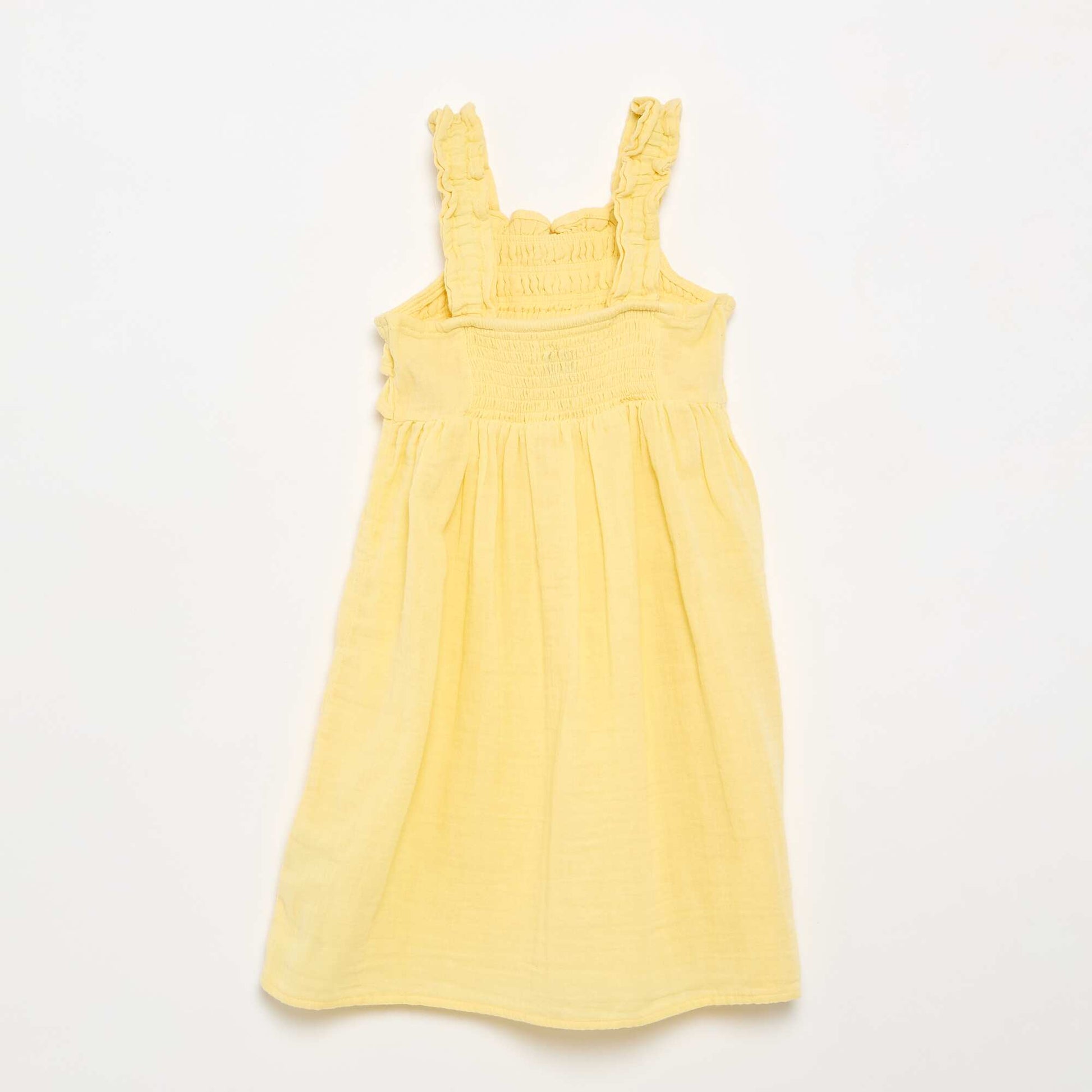 Robe à bretelles smokée avec volants JAUNE