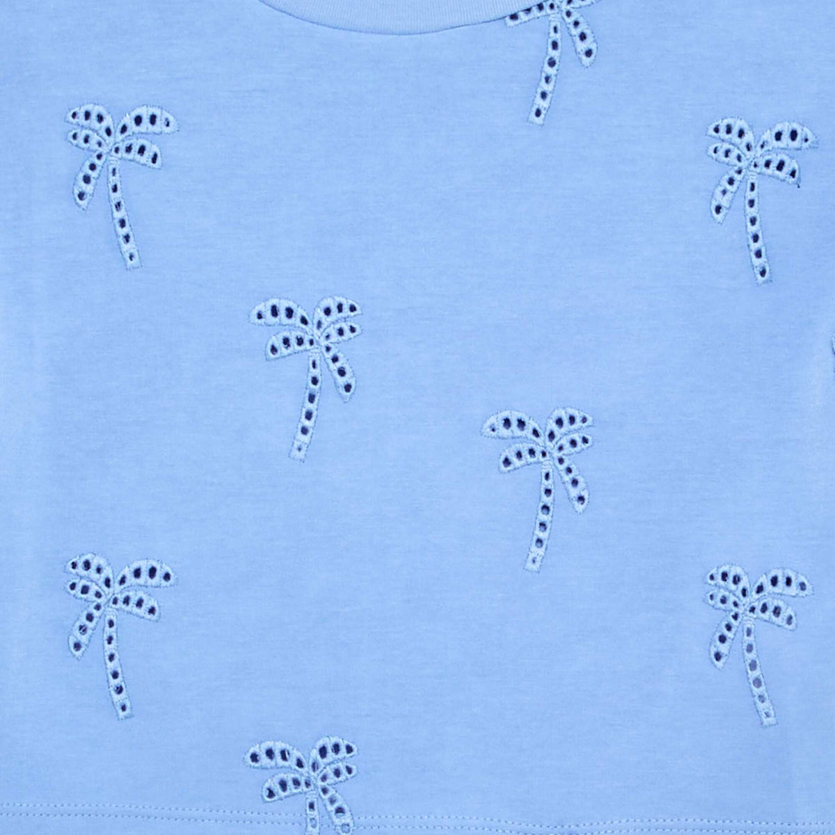 T-shirt crop avec broderie anglaise BLEU