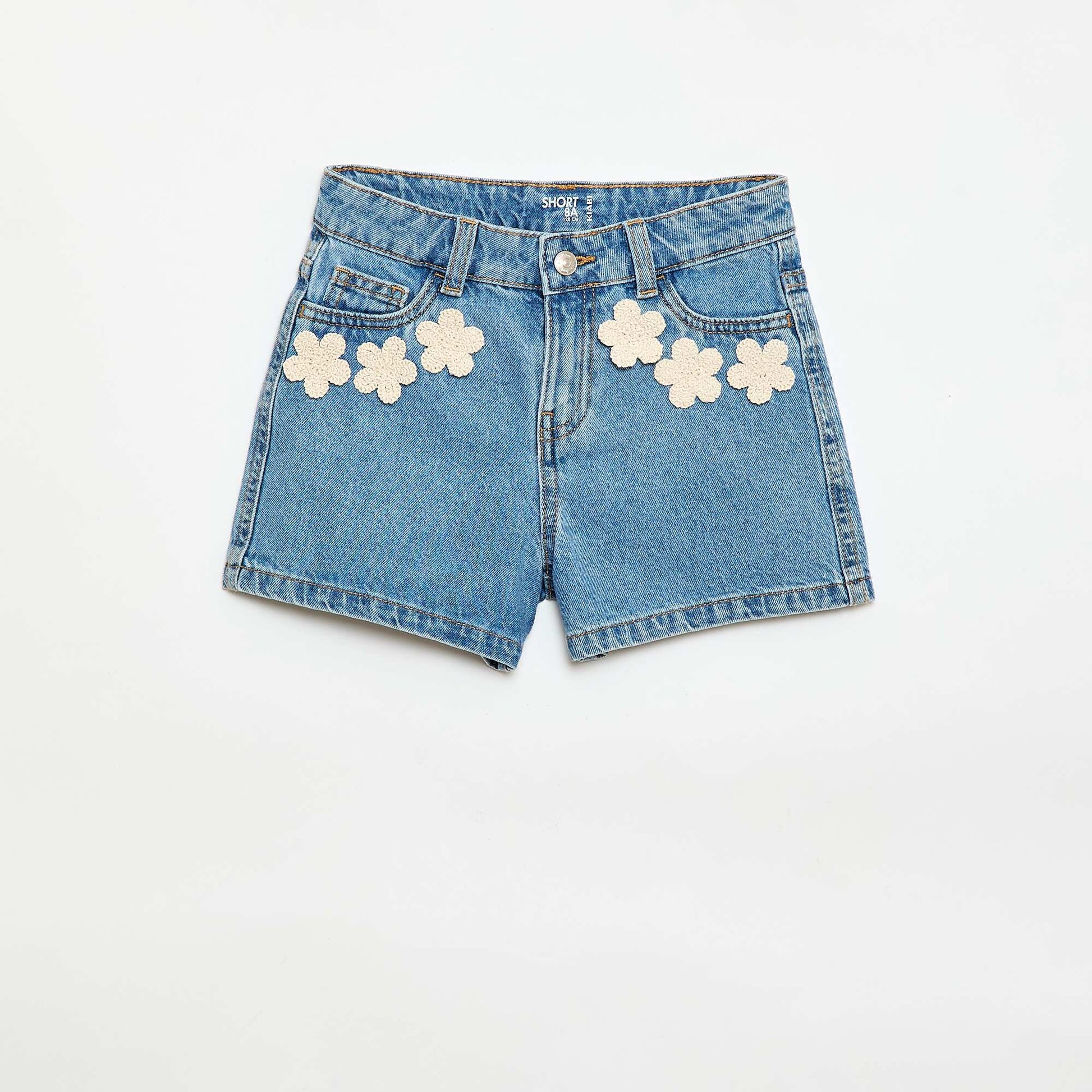 Short en jean avec broderies BLEU