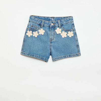 Short en jean avec broderies BLEU