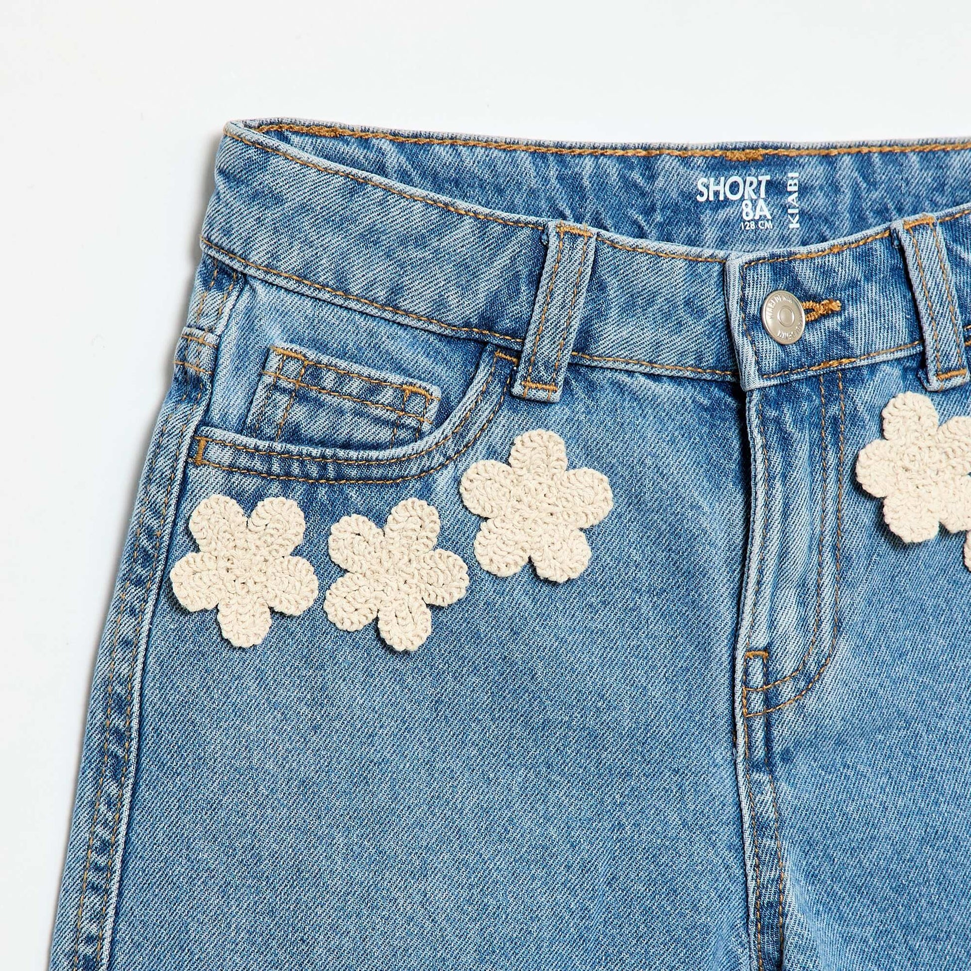 Short en jean avec broderies BLEU