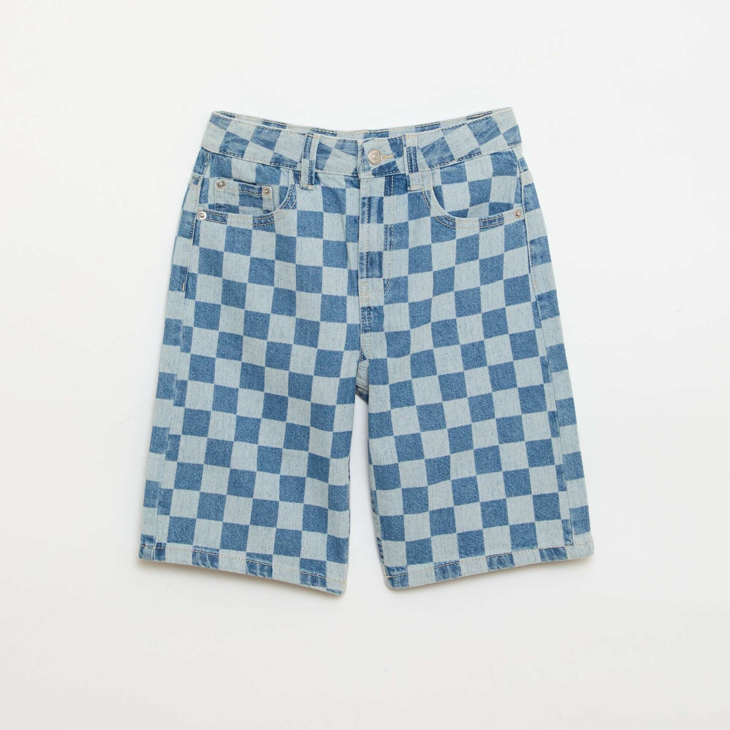 Bermuda en denim à carreaux BLEU