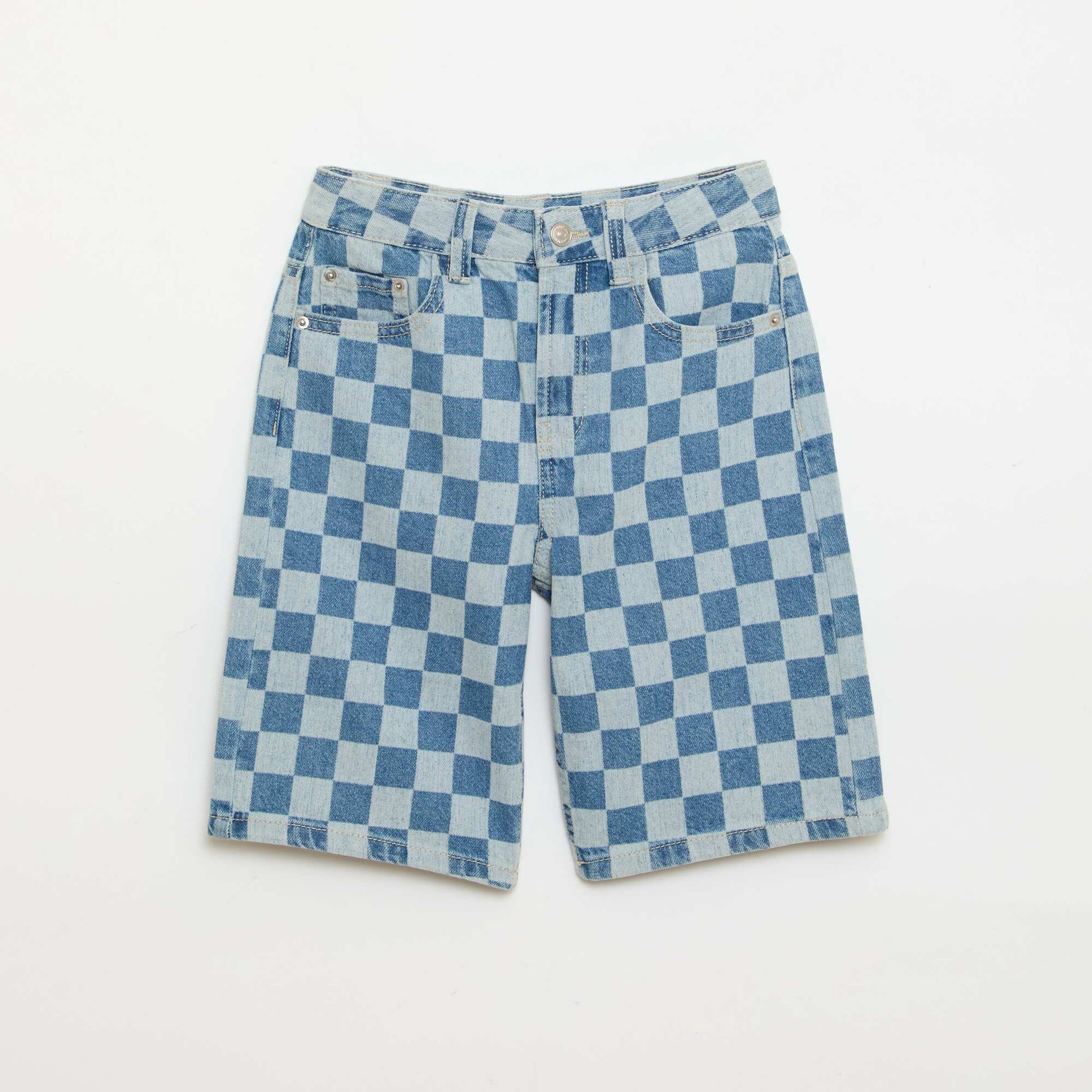 Bermuda en denim à carreaux BLEU
