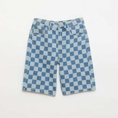 Bermuda en denim à carreaux BLEU