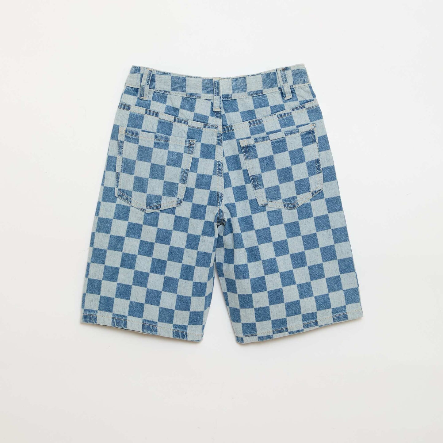 Bermuda en denim à carreaux BLEU
