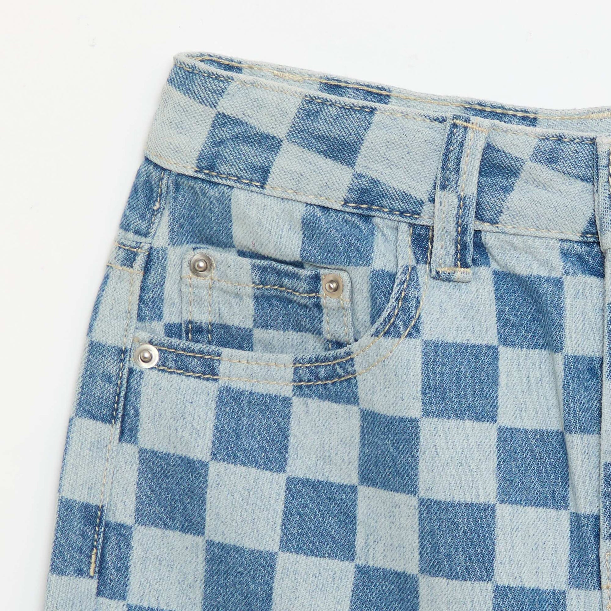 Bermuda en denim à carreaux BLEU