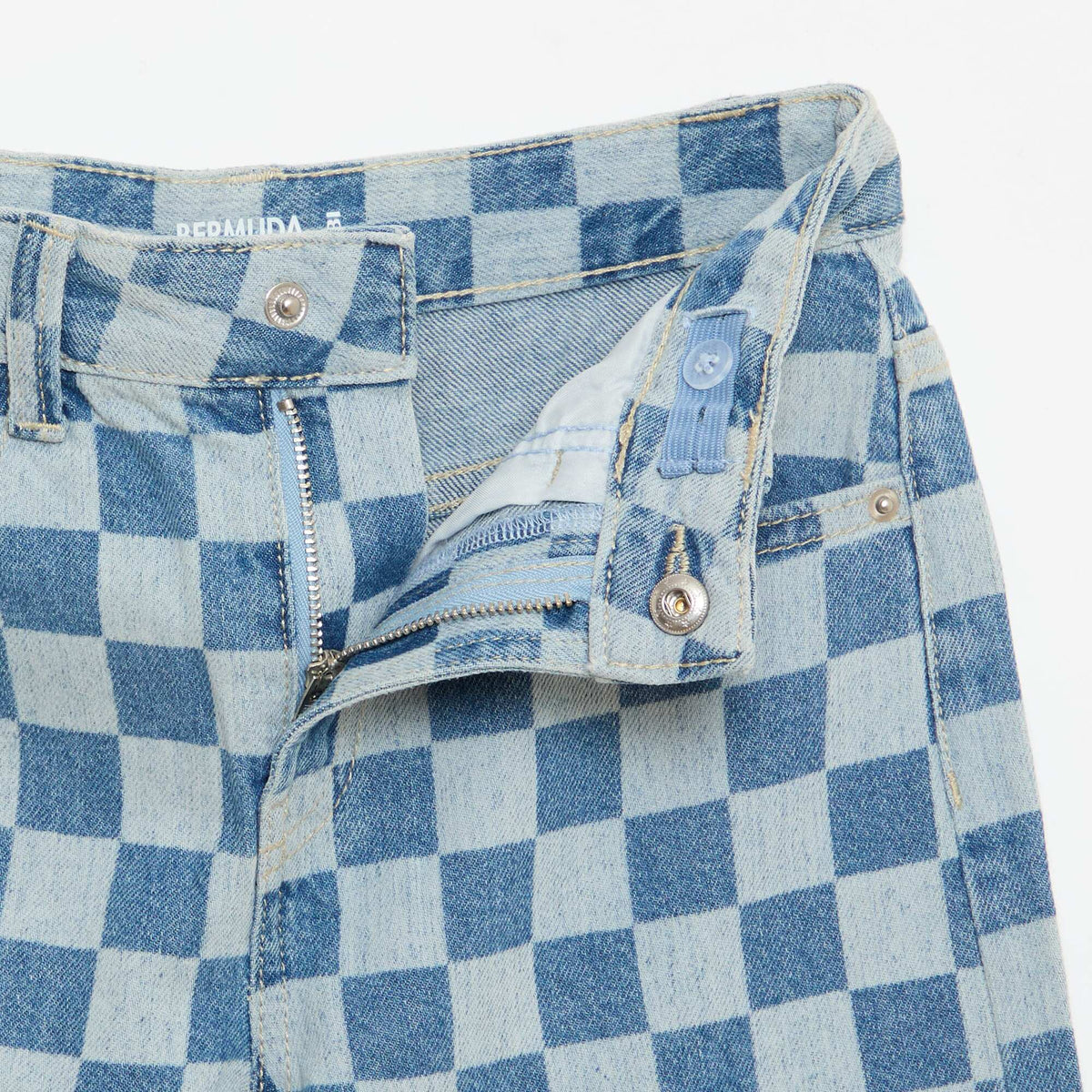 Bermuda en denim à carreaux BLEU