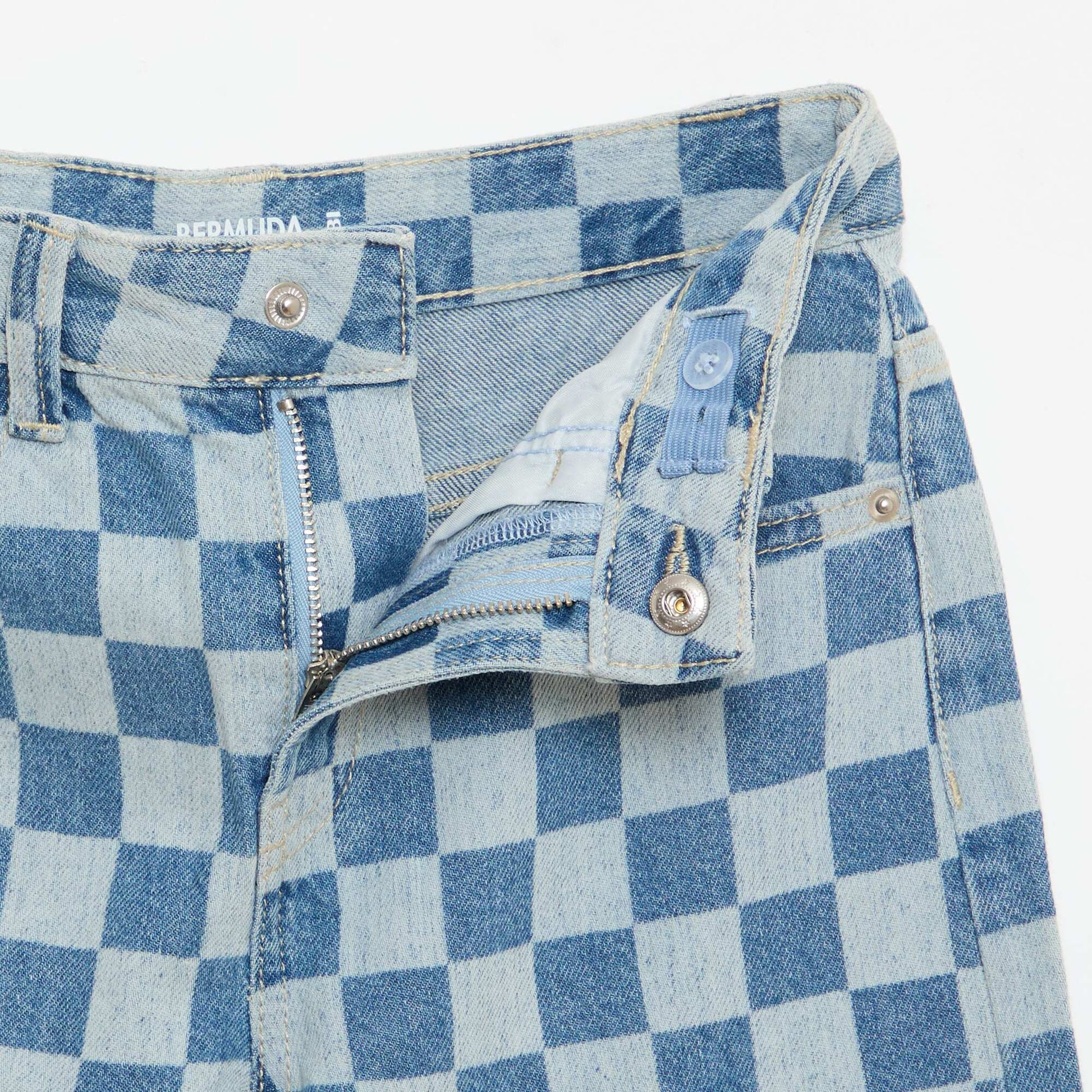 Bermuda en denim à carreaux BLEU
