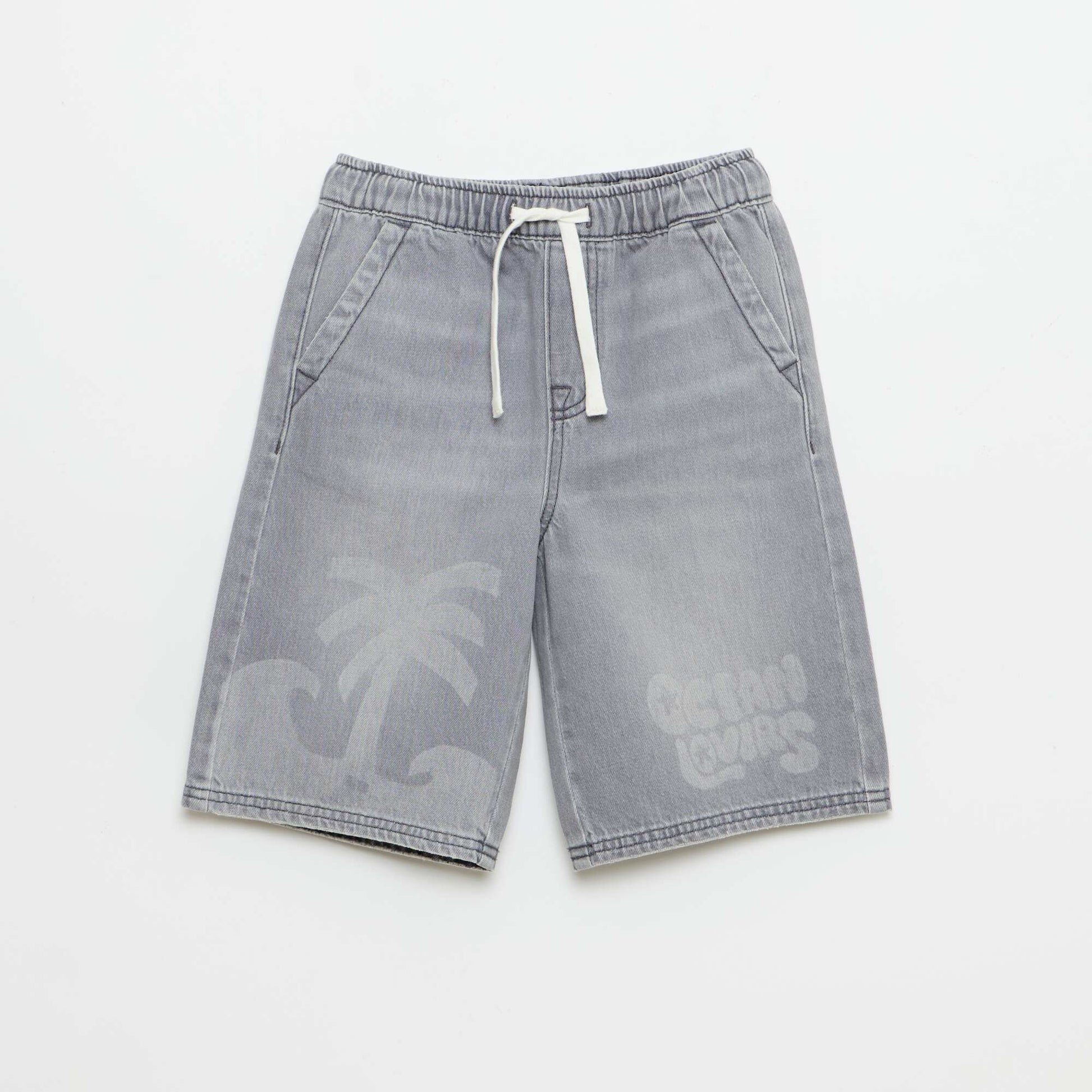Bermuda en denim avec cordons de serrage GRIS