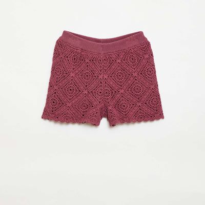 Short en crochet uni ROUGE