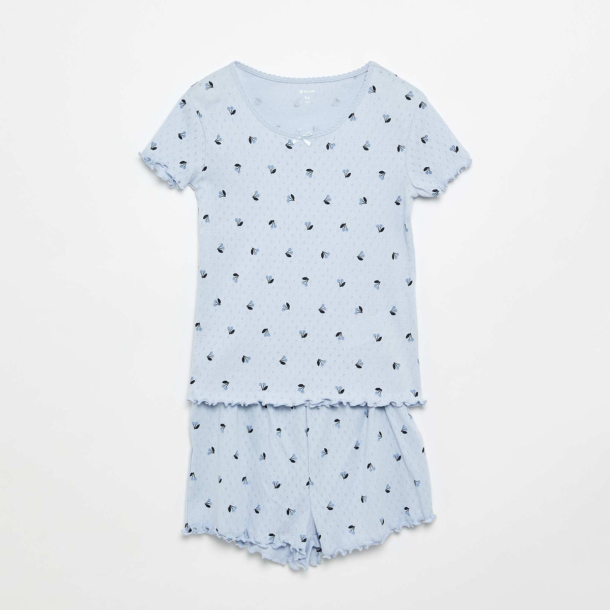 Ensemble de pyjama t-shirt + short en maille pointelle - 2 pièces BLEU