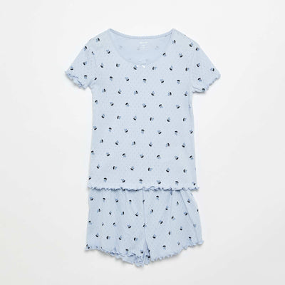 Ensemble de pyjama t-shirt + short en maille pointelle - 2 pièces BLEU