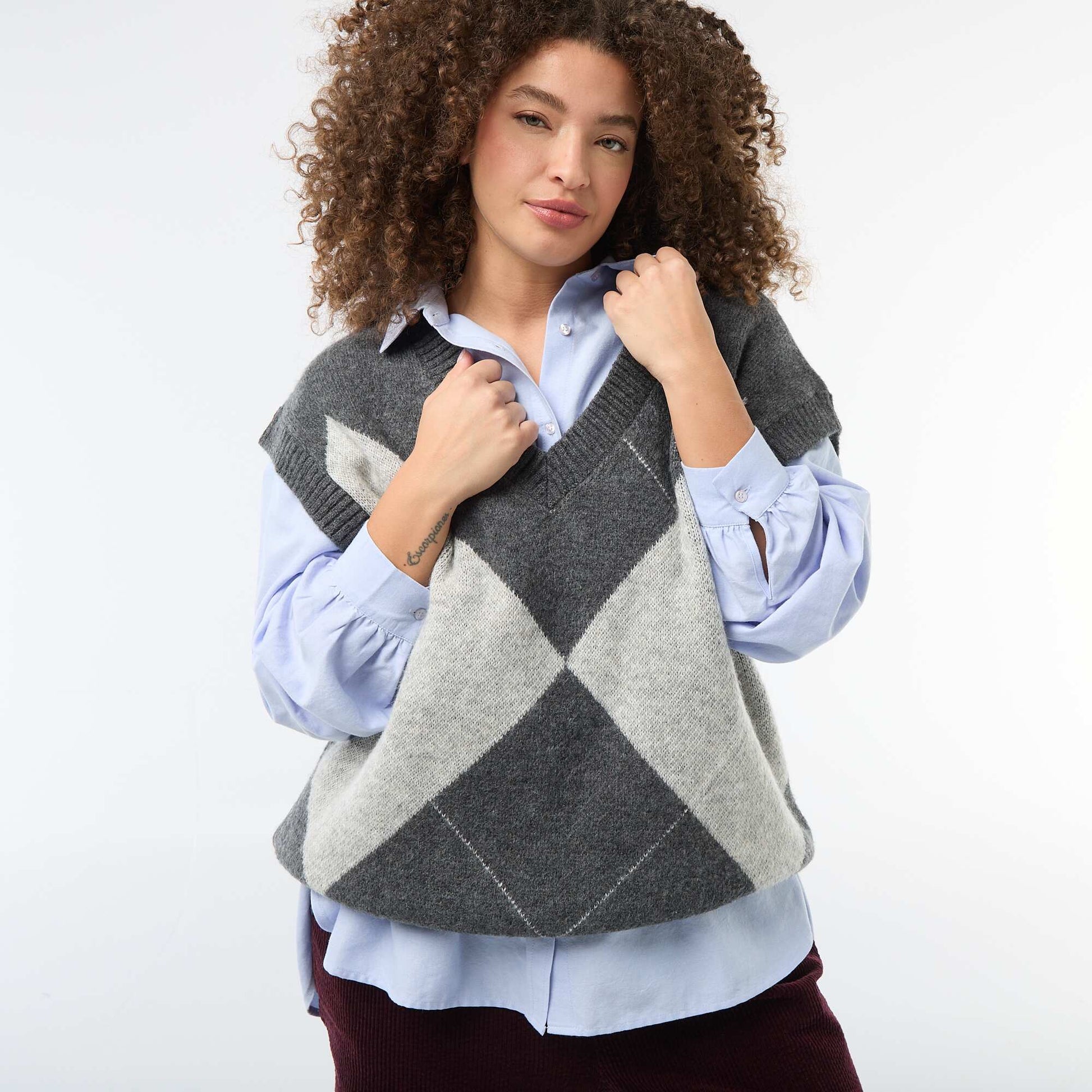 Pull jacquard sans manches BLEU